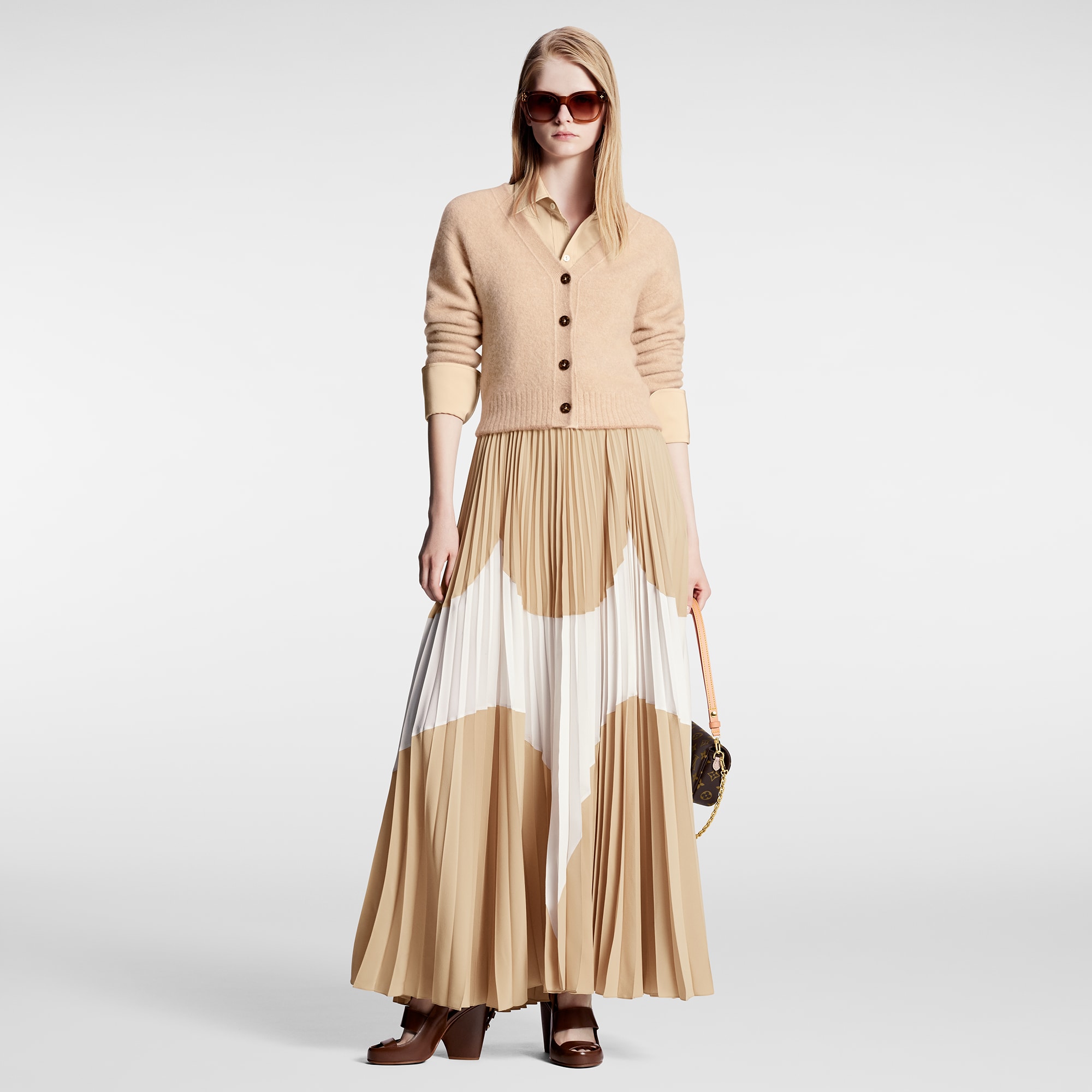 Abstract Insert Pleated Skirt    in Women