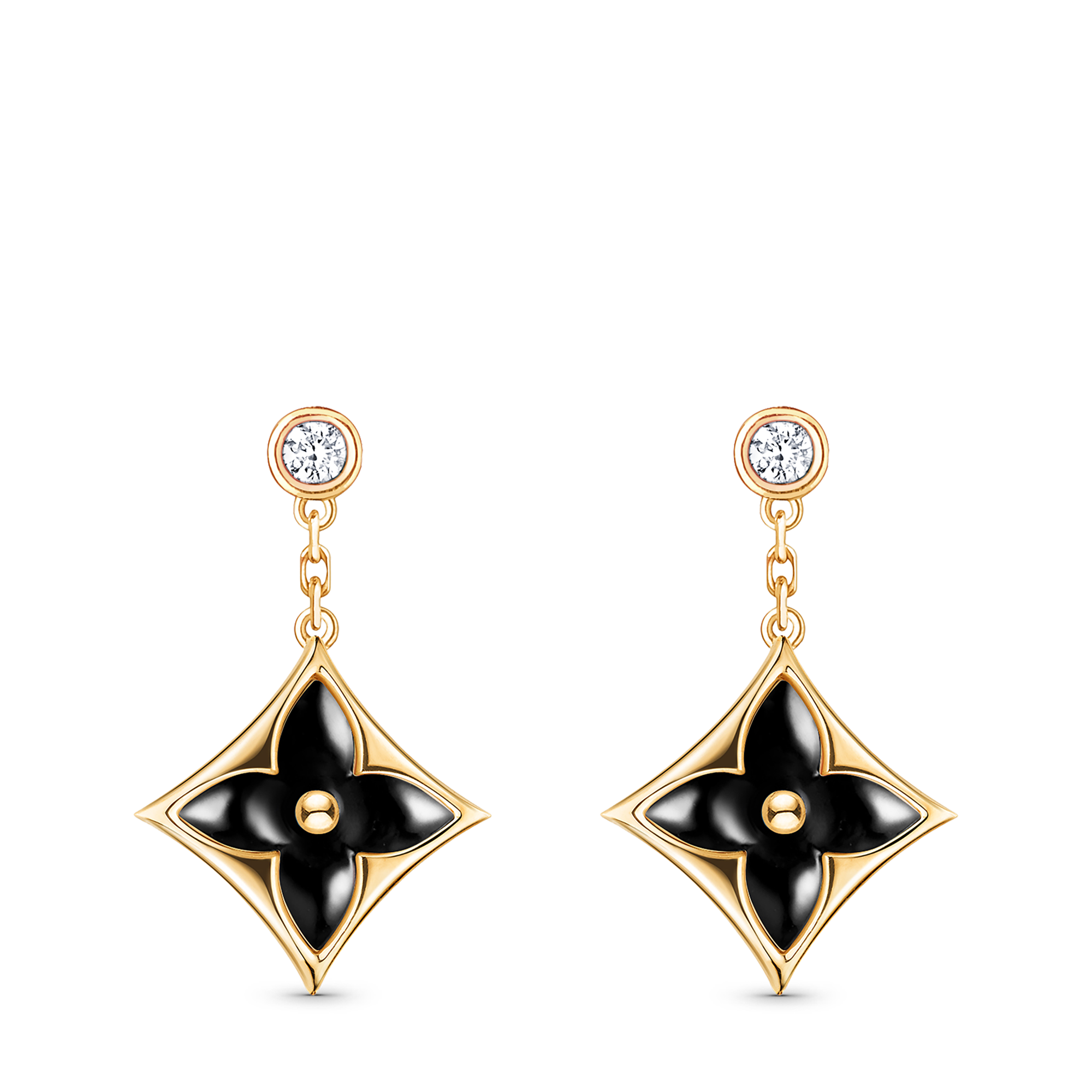 Color Blossom BB Star Ear Studs, Yellow Gold, Onyx And Diamonds  in Jewellery