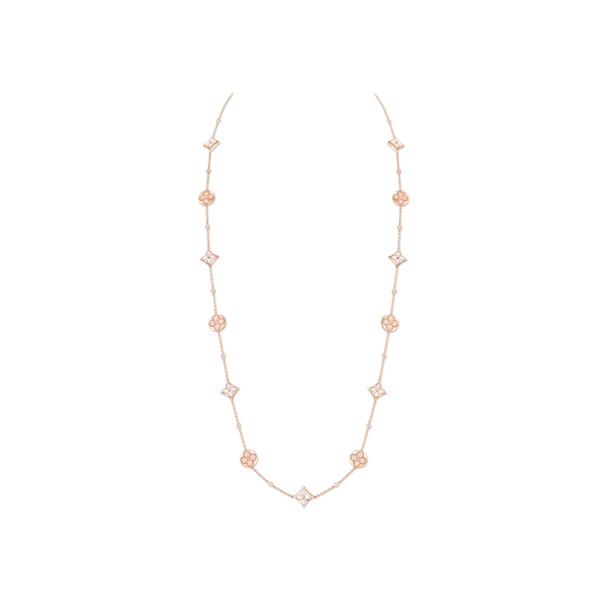 Color Blossom BB Star Long Necklace, Pink Gold, White Mother-of-Pearl and Diamonds  in Jewellery