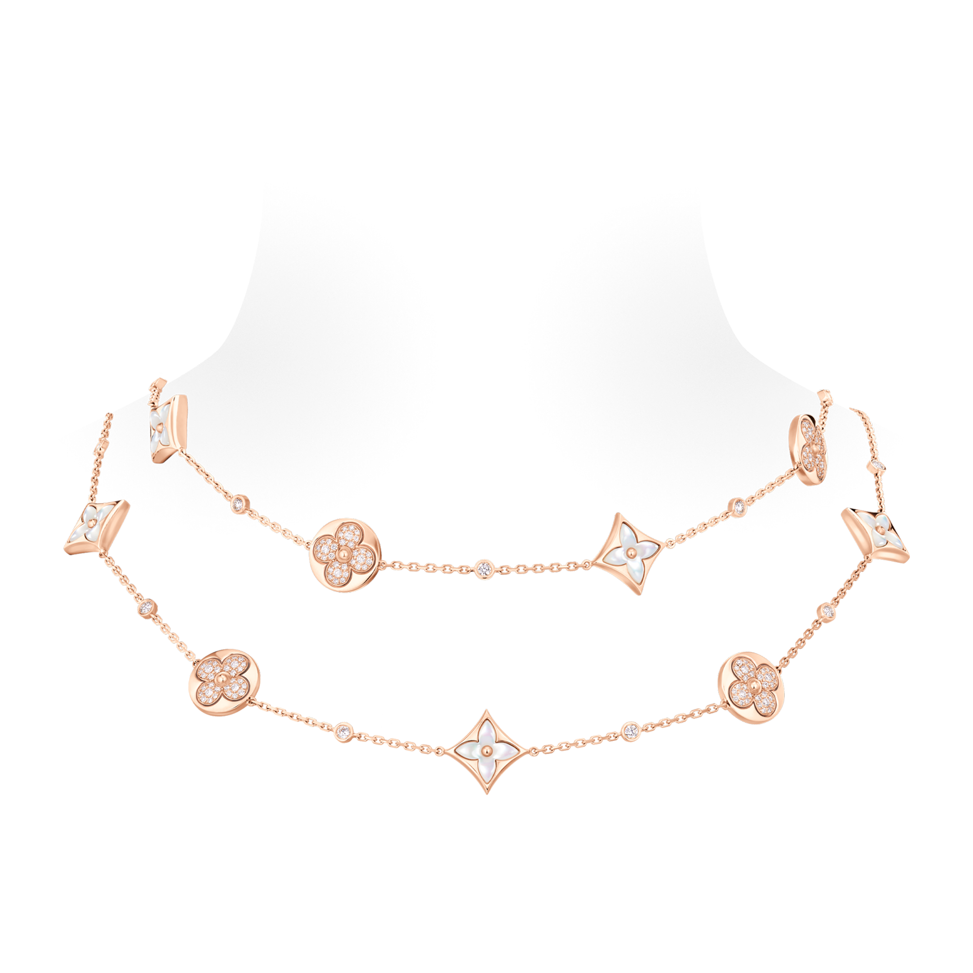 Color Blossom BB Star Long Necklace, Pink Gold, White Mother-of-Pearl and Diamonds  in Jewellery