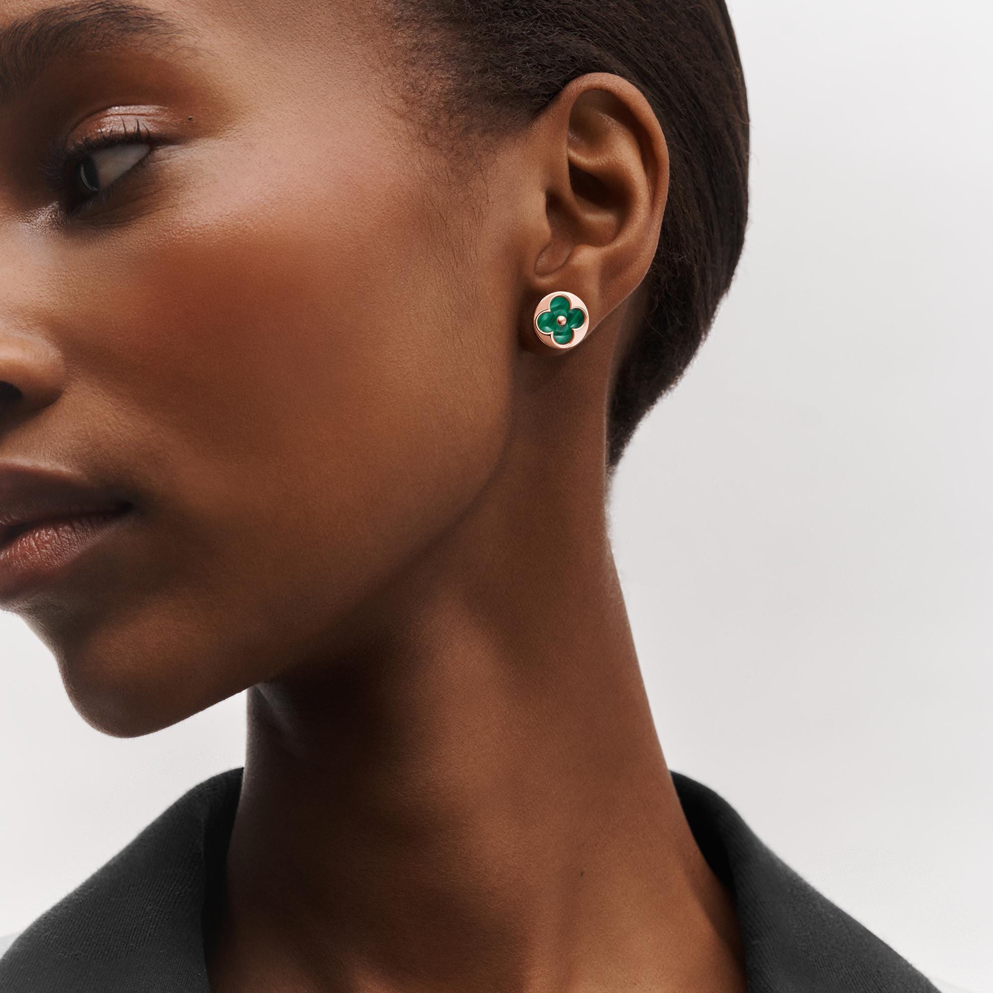Color Blossom BB Sun Ear Stud, Pink Gold and Malachite - Per Unit  in Jewellery