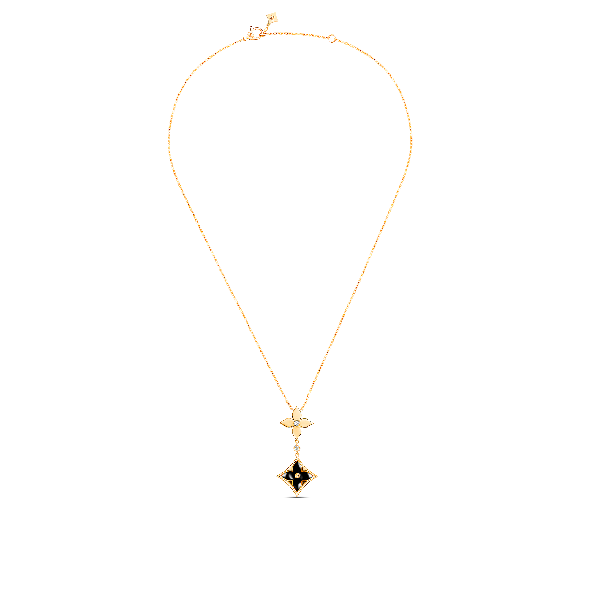 Color Blossom Double Star Pendant, Yellow Gold, Onyx And Diamond  in Jewellery