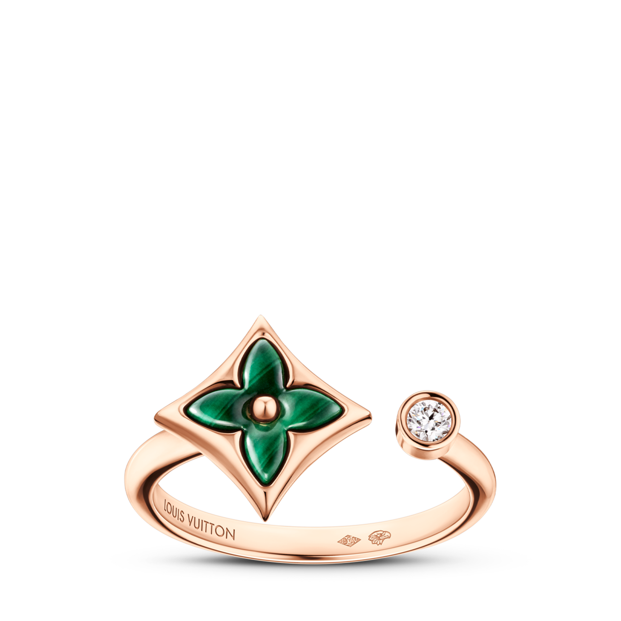 Color Blossom Mini Star Ring, Pink Gold, Malachite and Diamond  in Jewellery