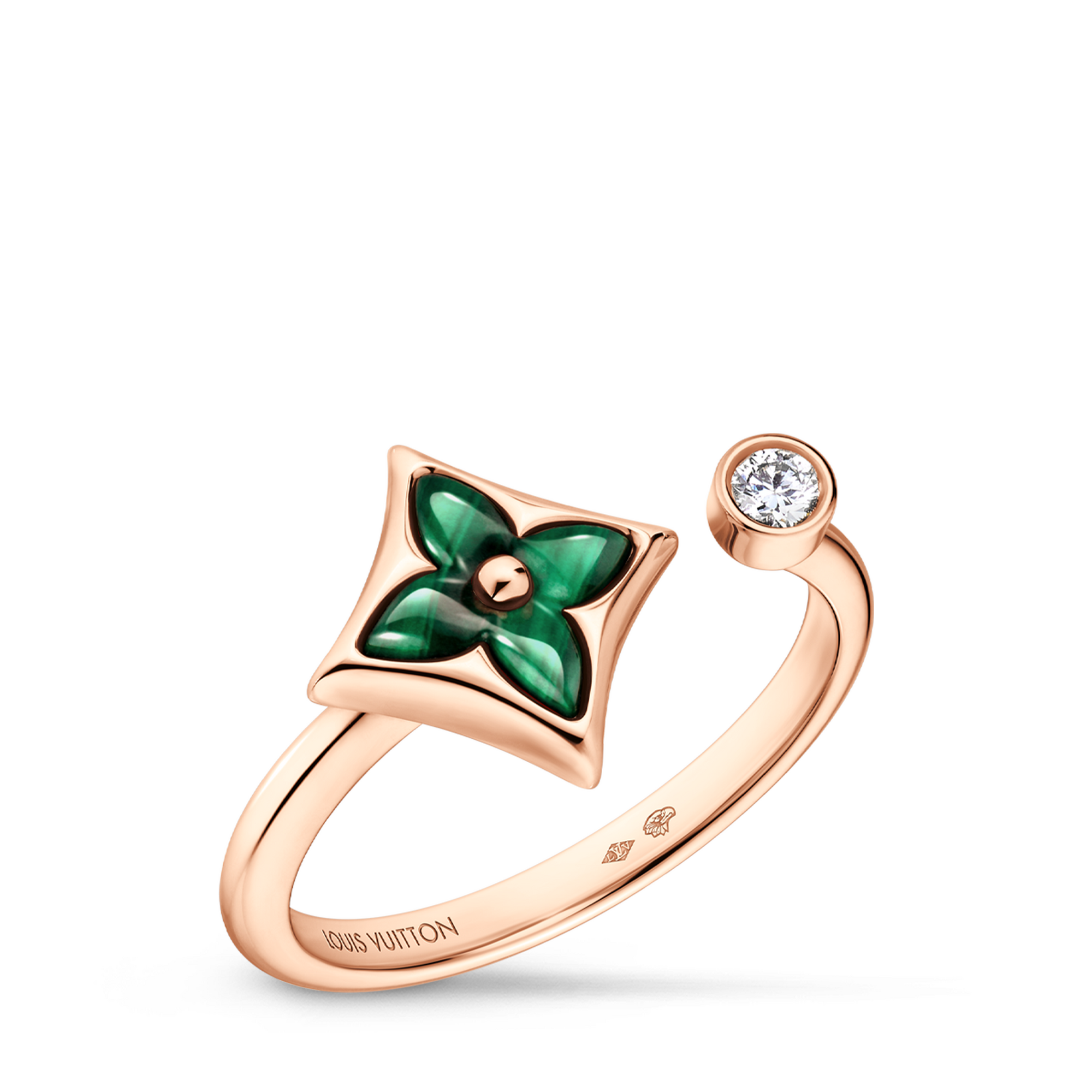 Color Blossom Mini Star Ring, Pink Gold, Malachite and Diamond  in Jewellery