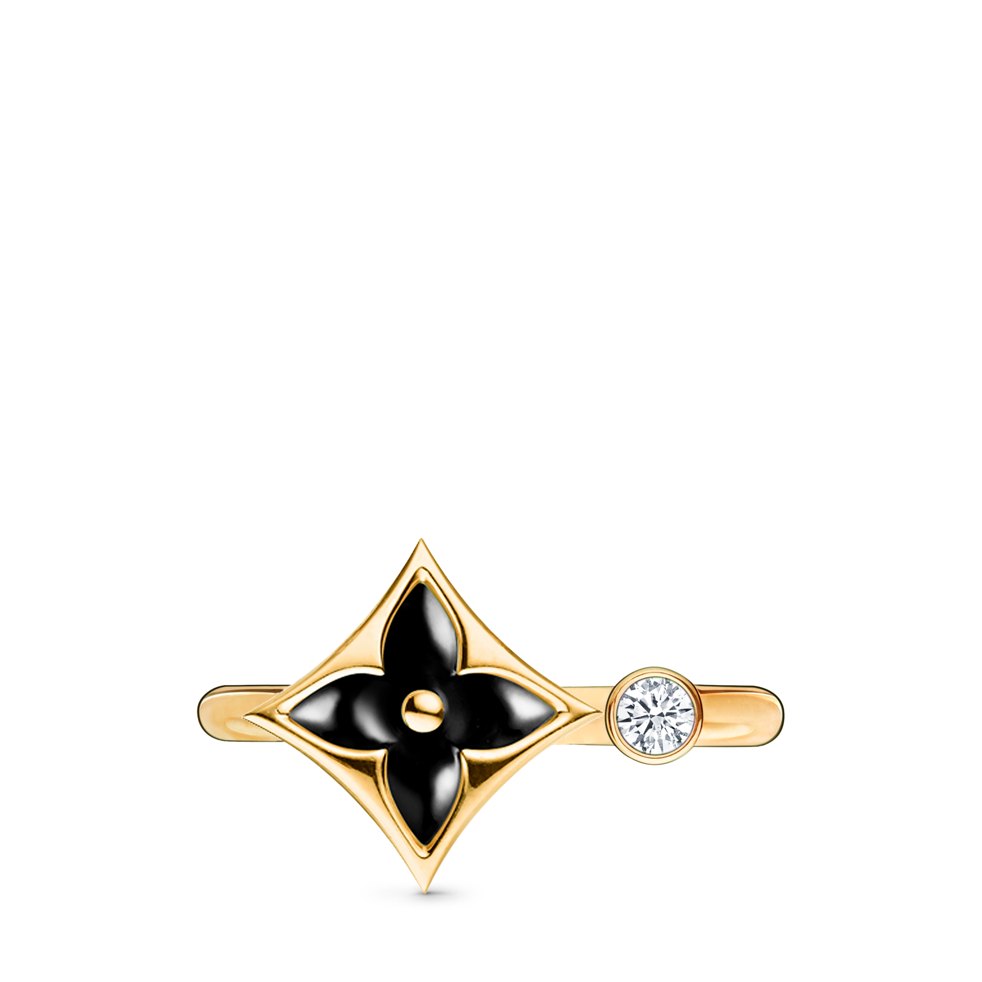 Color Blossom Mini Star Ring, Yellow Gold, Onyx And Diamond  in Jewellery