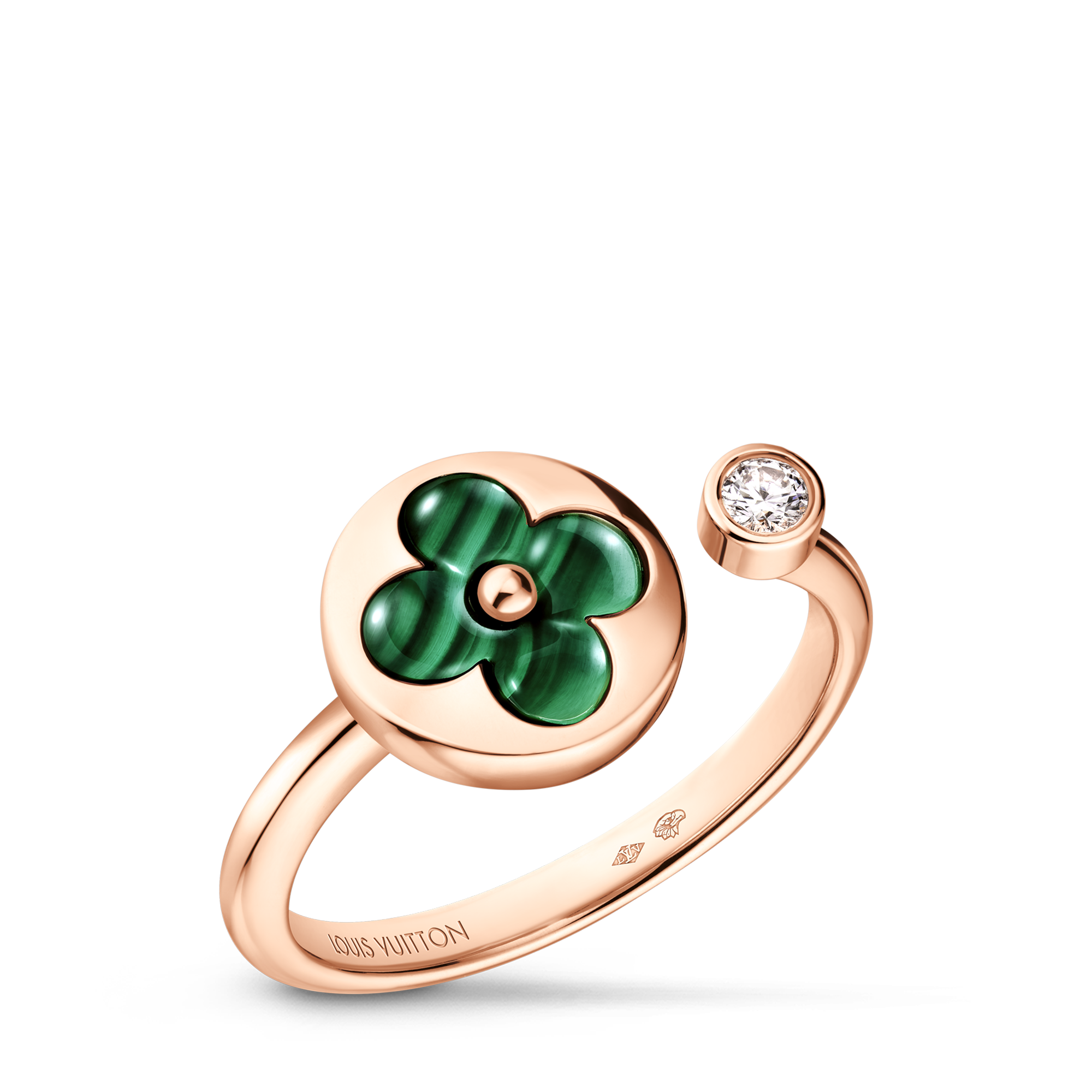 Color Blossom Mini Sun Ring, Pink Gold, Malachite And Diamond  in Jewellery