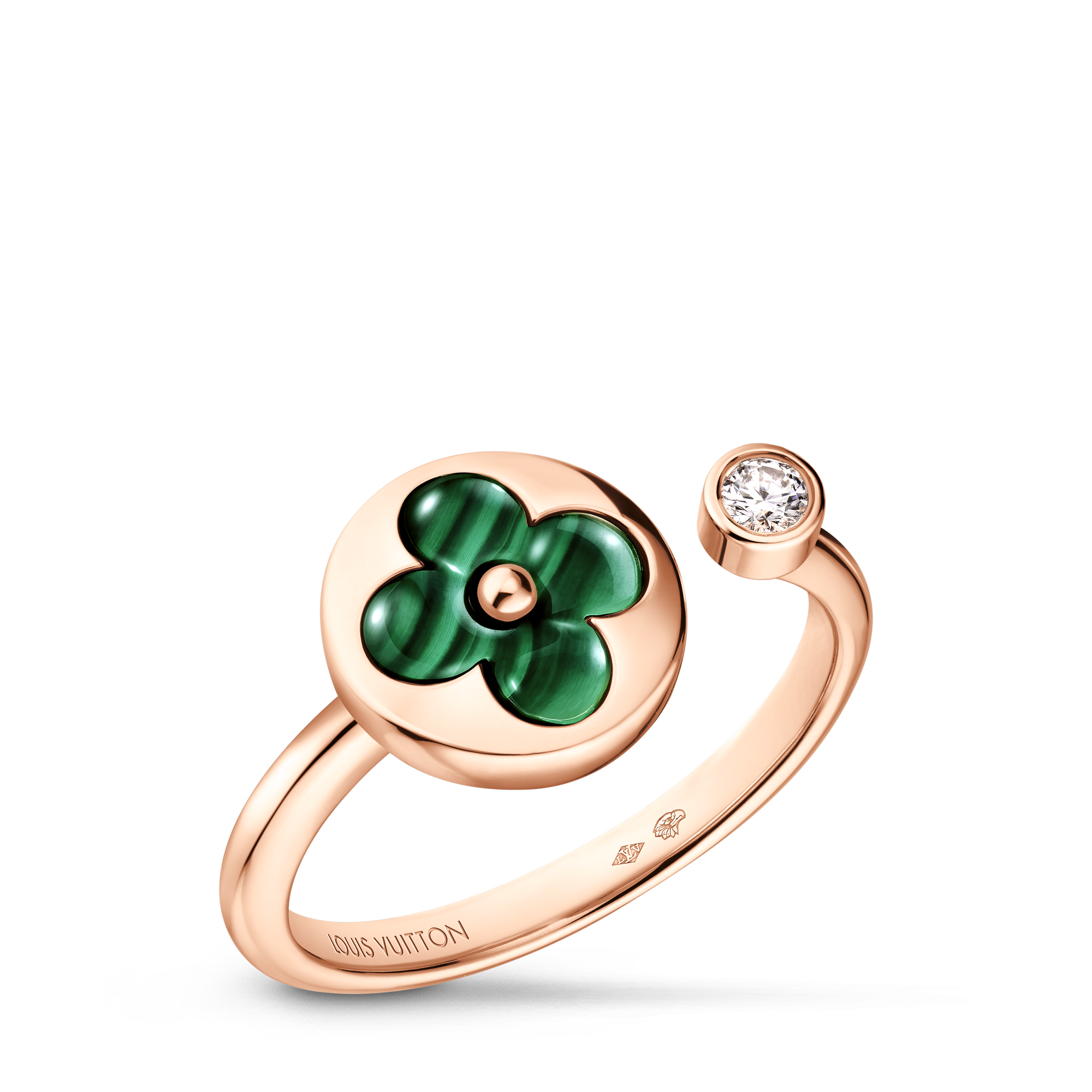 Color Blossom Mini Sun Ring, Pink Gold, Malachite And Diamond  in Jewellery