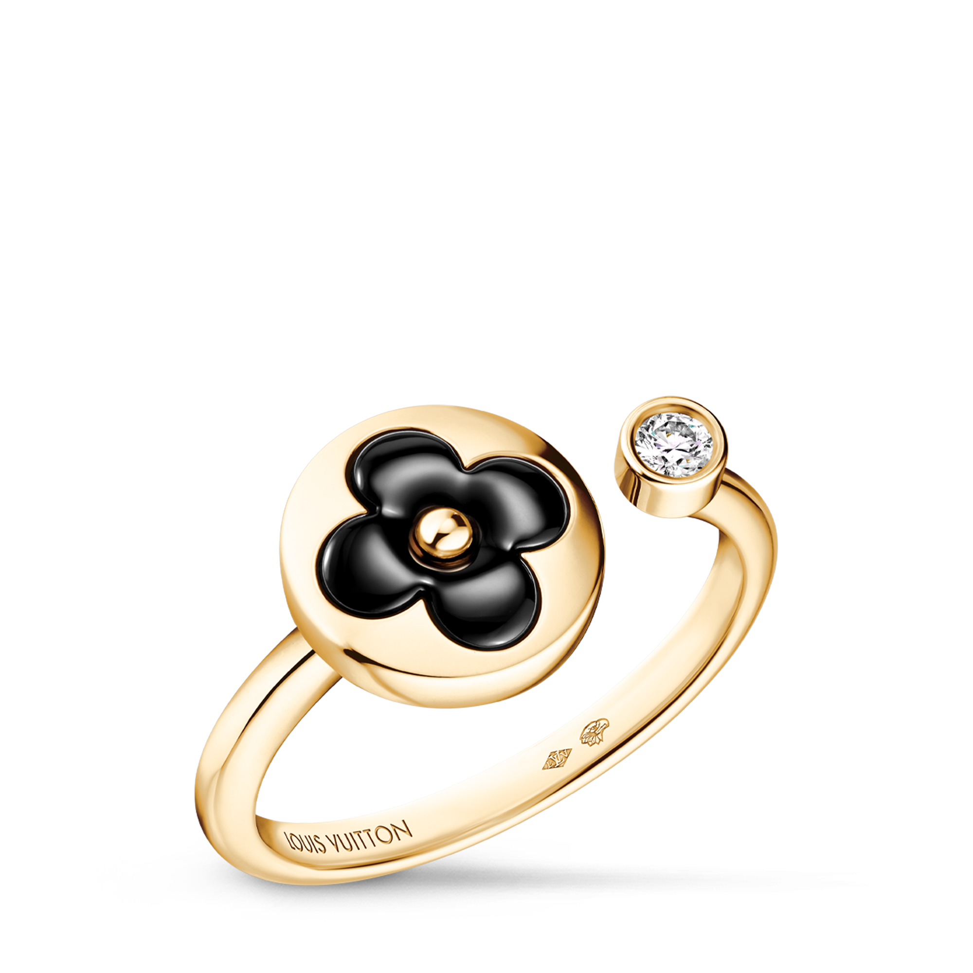 Color Blossom Mini Sun Ring, Yellow Gold, Onyx and Diamond  in Jewellery