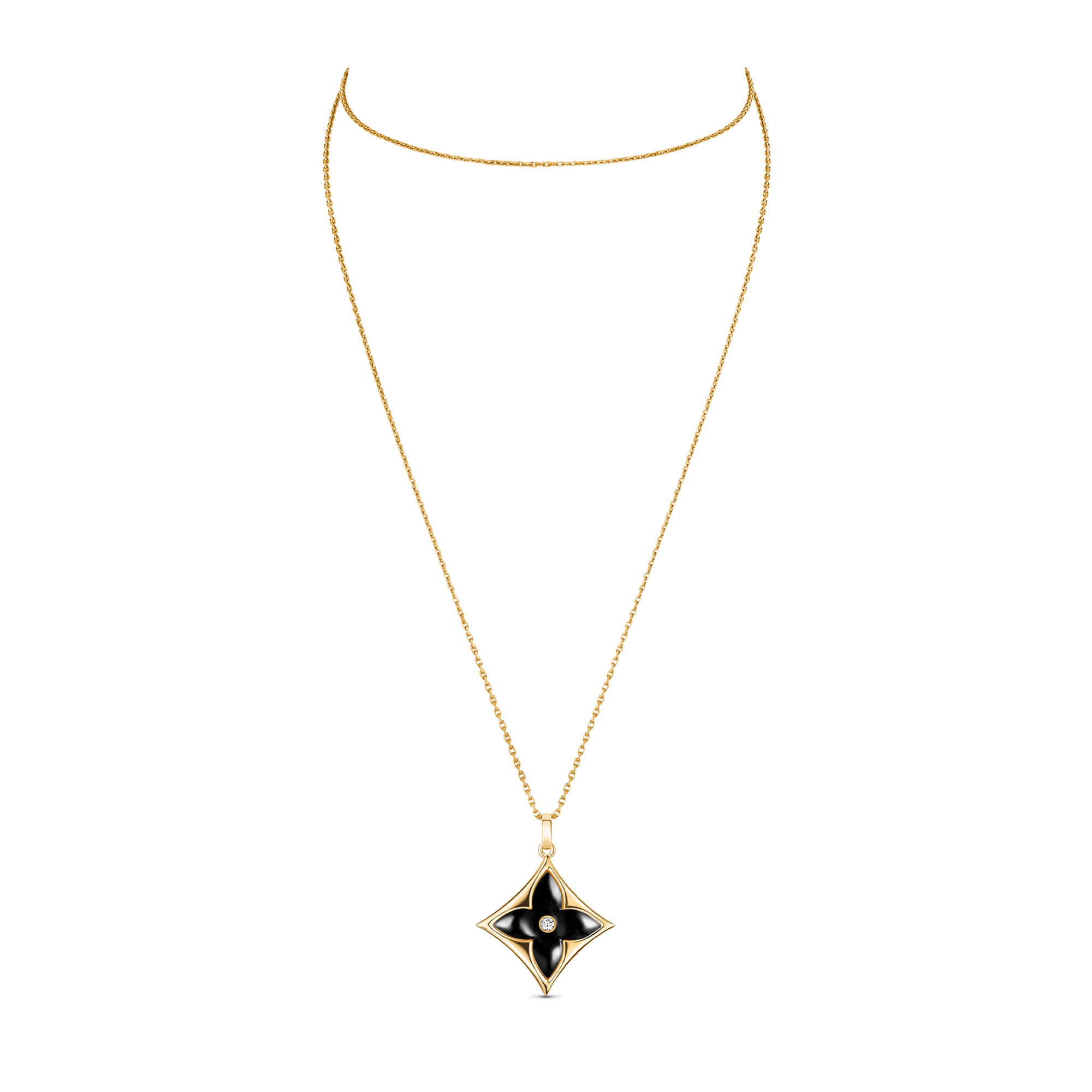 Color Blossom XL Medallion, Yellow Gold, Onyx And Diamond  in Jewellery