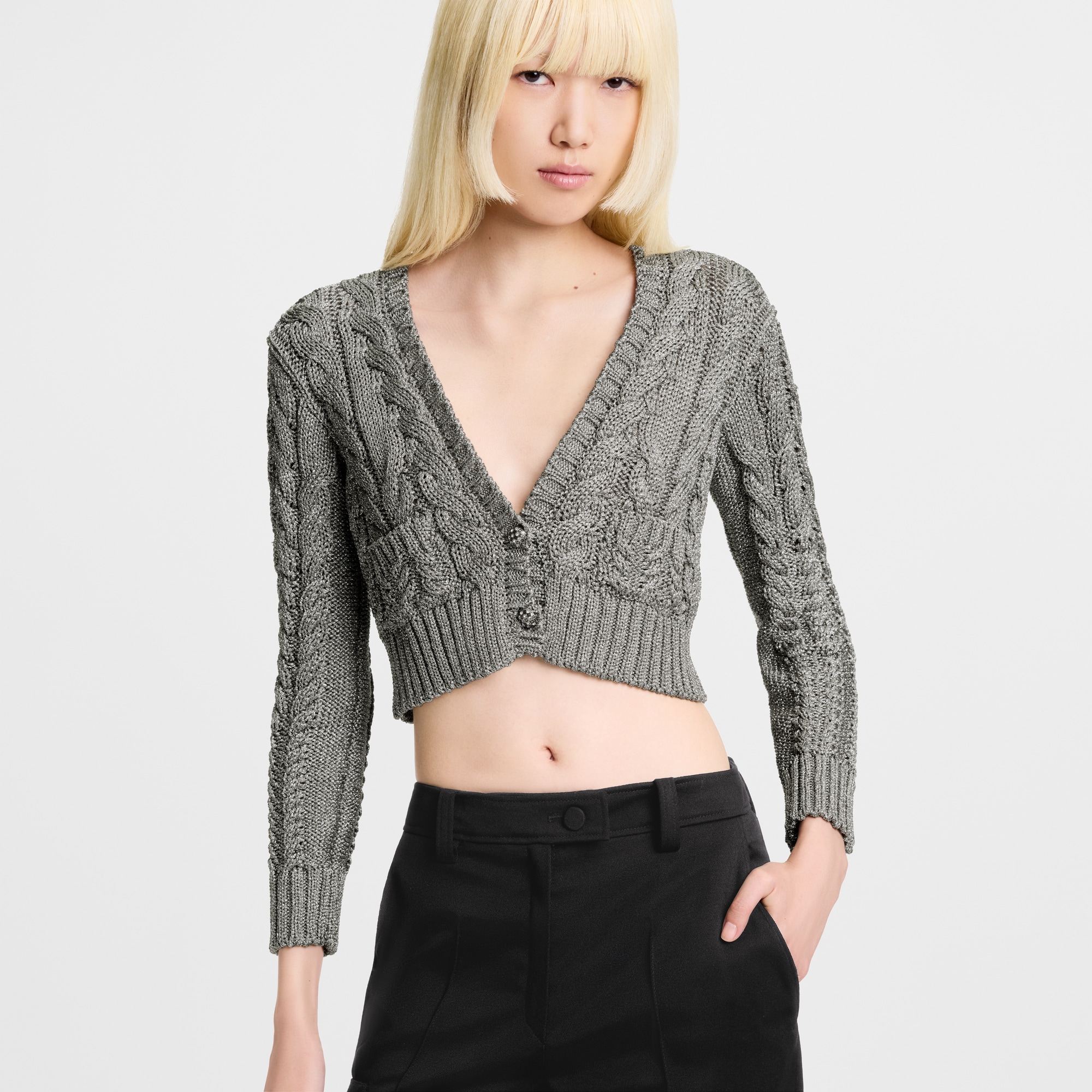 Cropped Cable Knit Cardigan  in Women