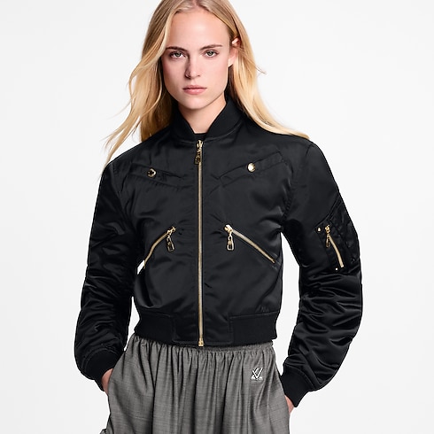 Cropped Ruched-Sleeve Bomber Jacket in Women's Ready-to-Wear Coats and Jackets collections by Louis Vuitton (Product zoom)