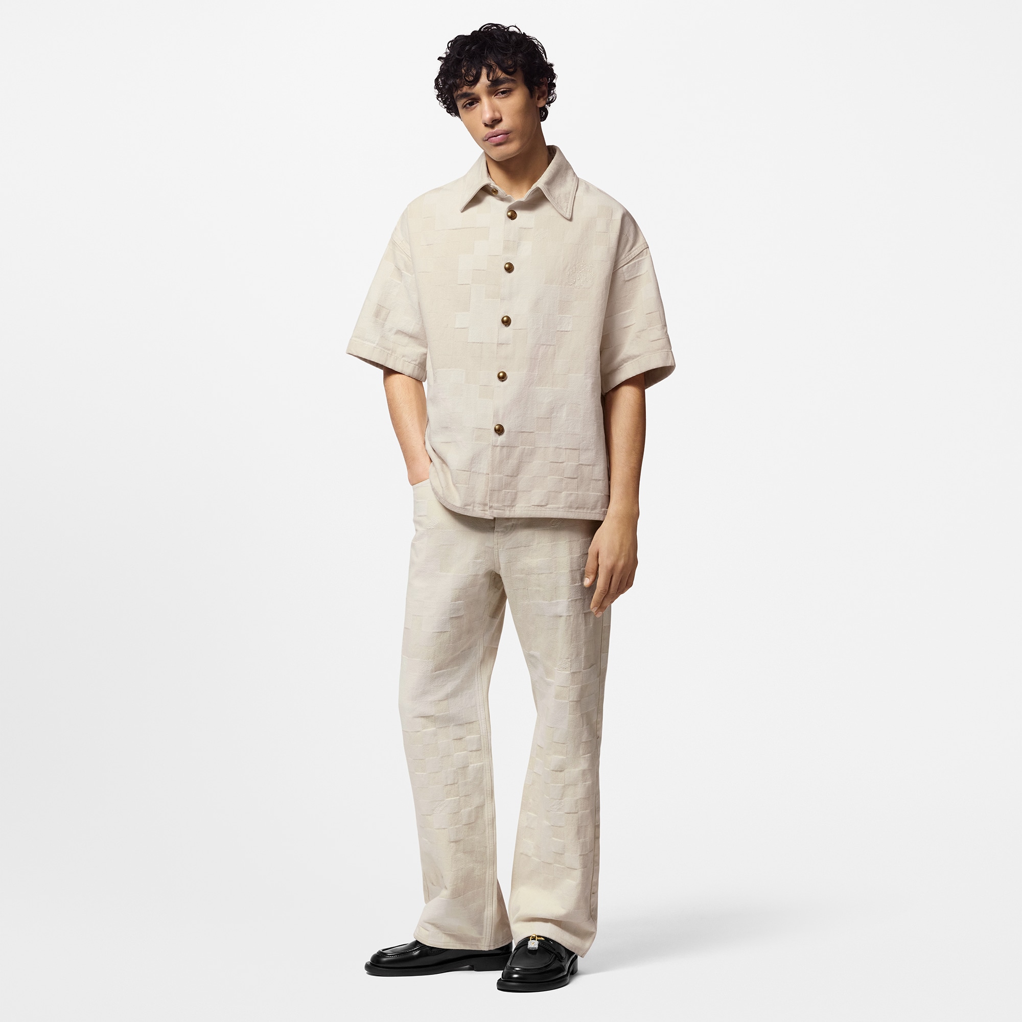 Damier Short-Sleeved Denim Shirt  in Men