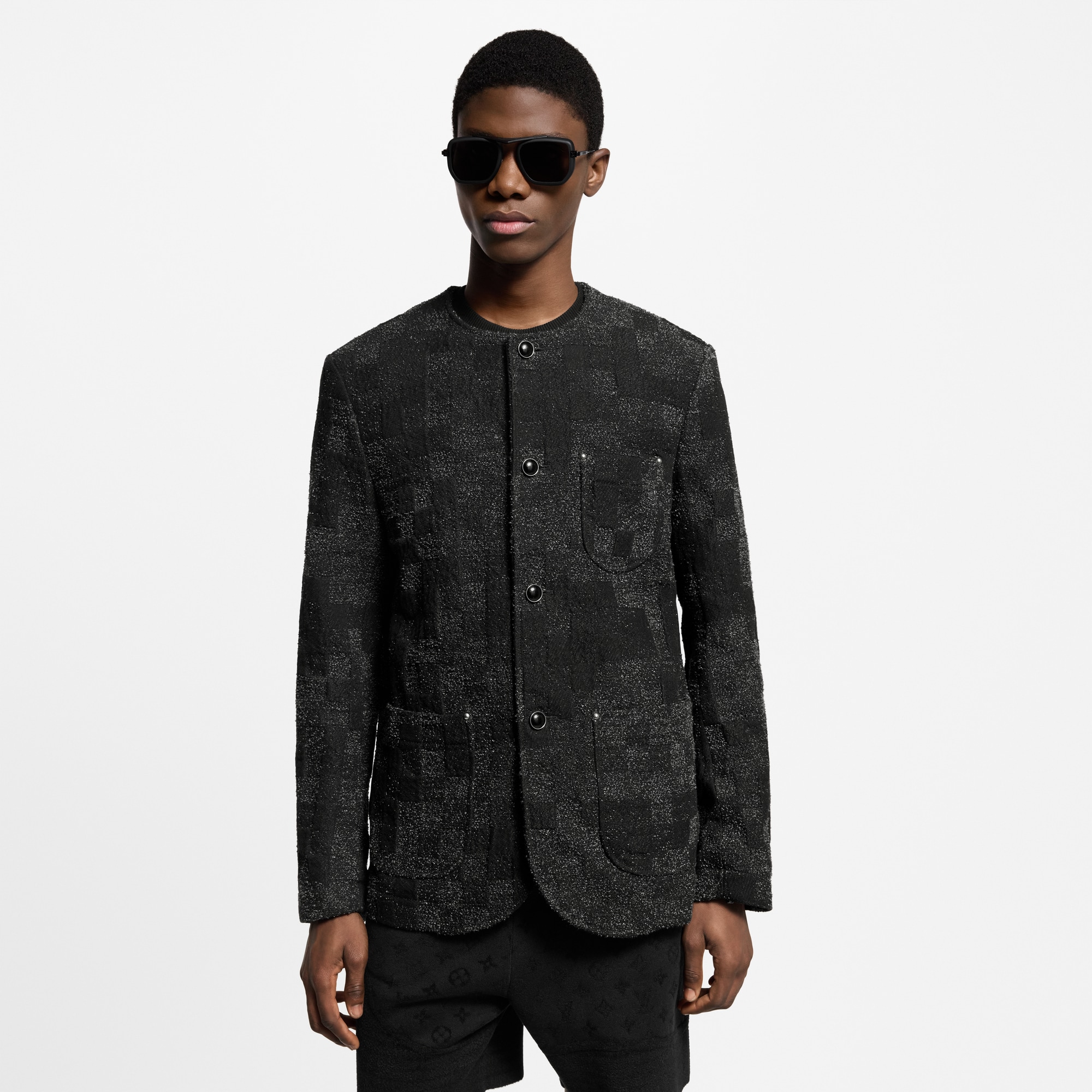 Denim Bouclette Collarless Jacket  in Men