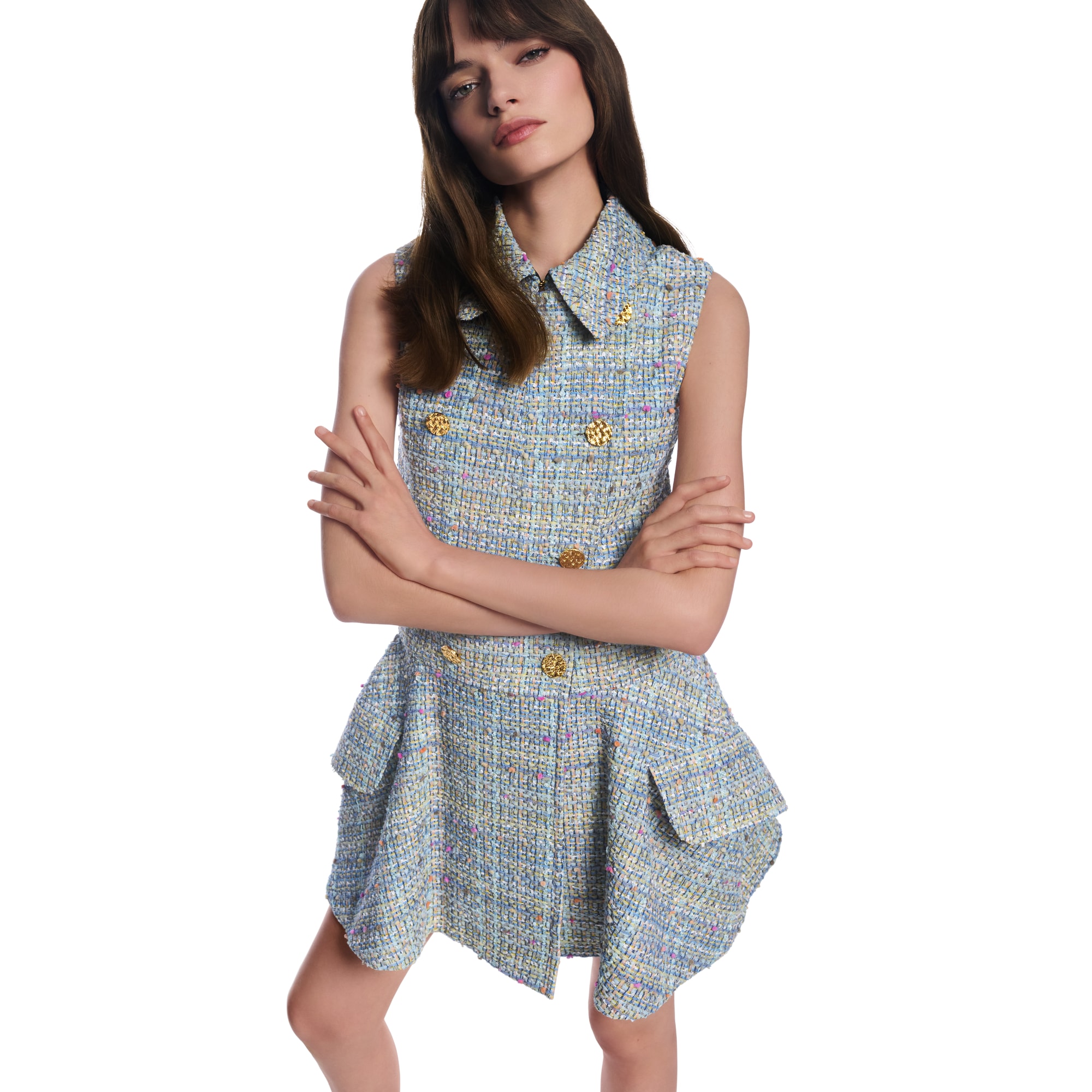 Double-Breasted Tweed Mini Dress  in Women