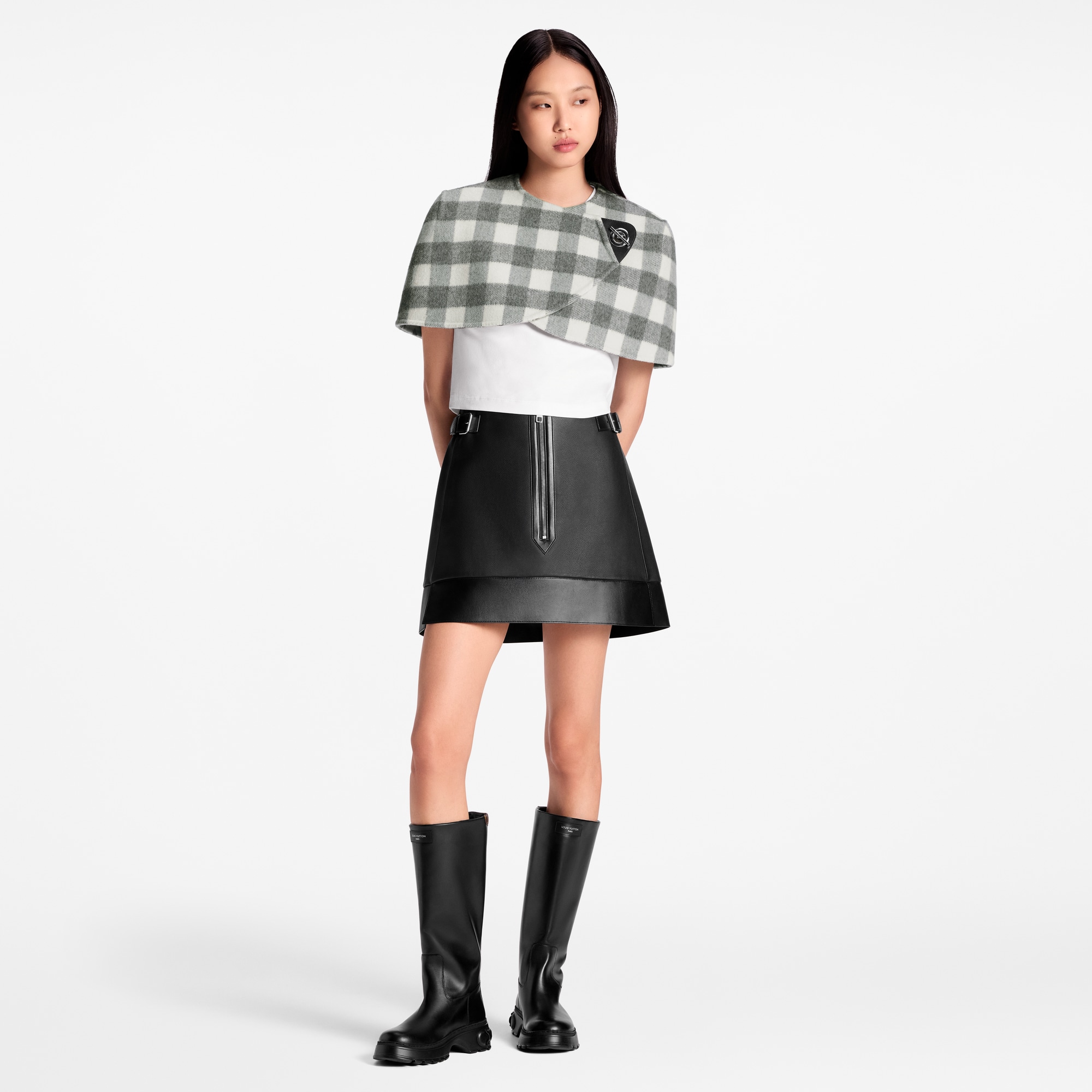 Double Face Check Capelet  in Women