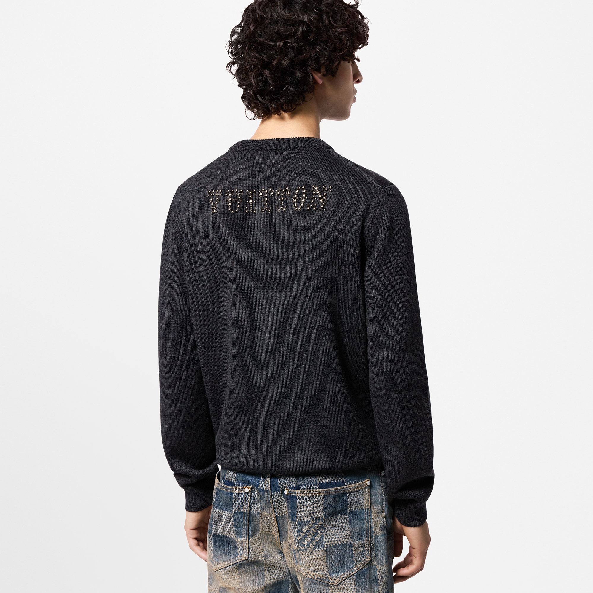 Embellished Long-Sleeved Merino Wool Crewneck  in Men