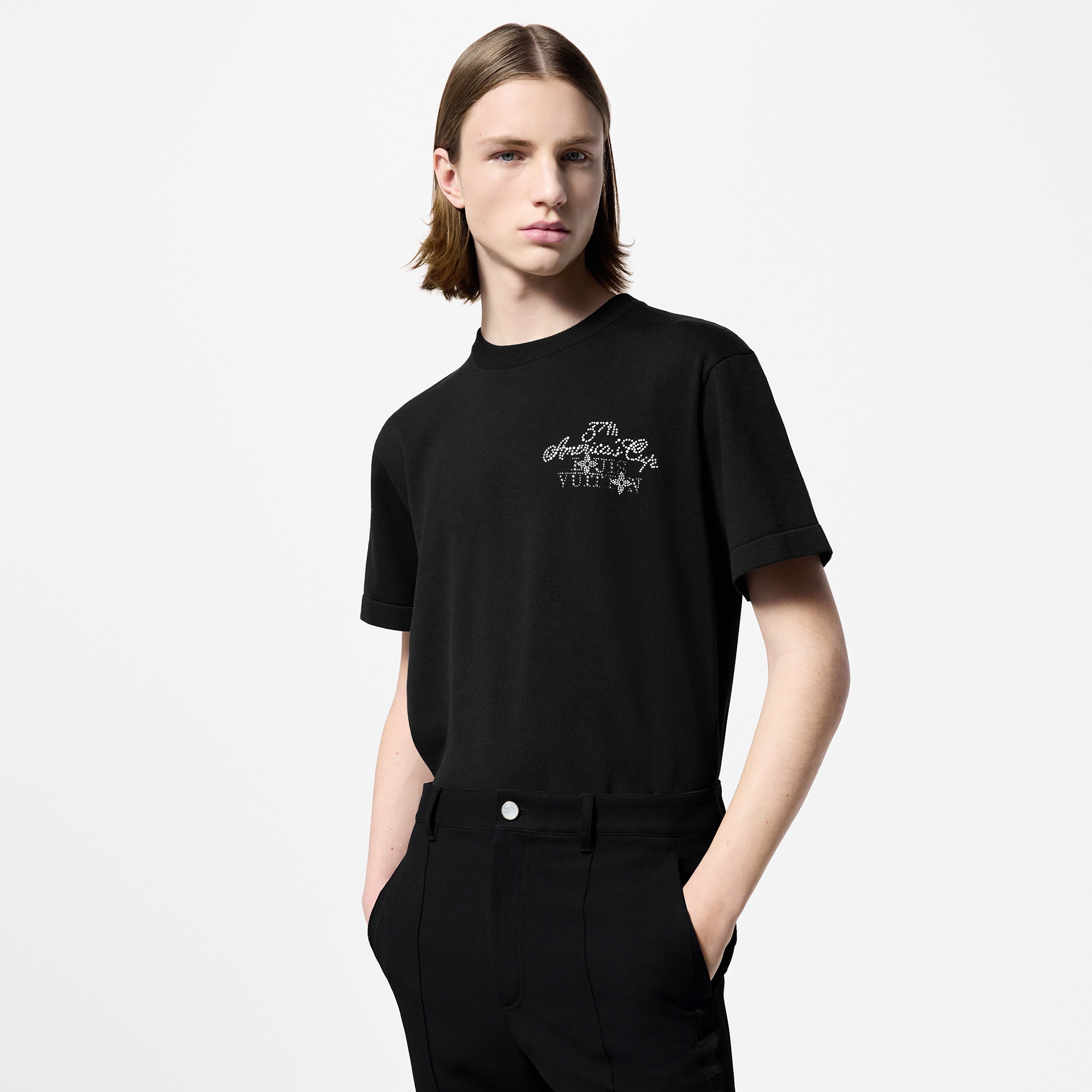Embellished Short-Sleeved Cotton Crewneck  in Men