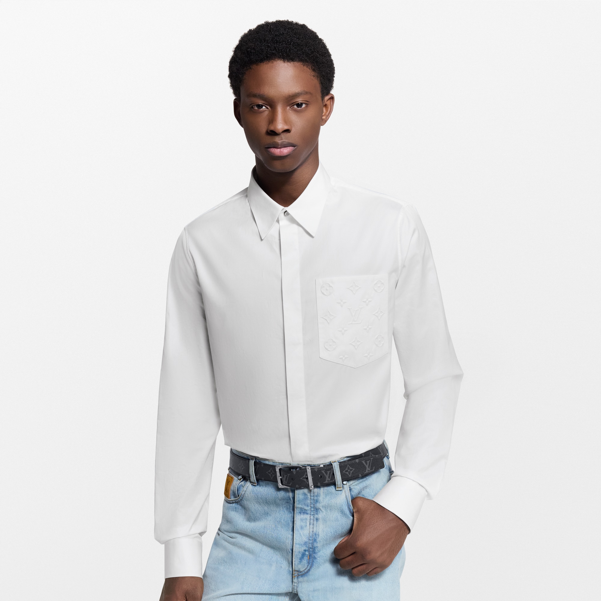 Embossed Pocket Long-Sleeved Shirt  in Men