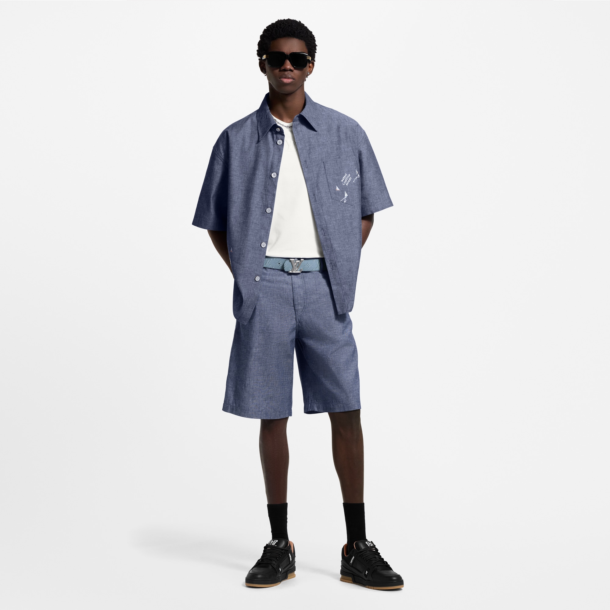 Embroidered Chambray Shorts  in Men