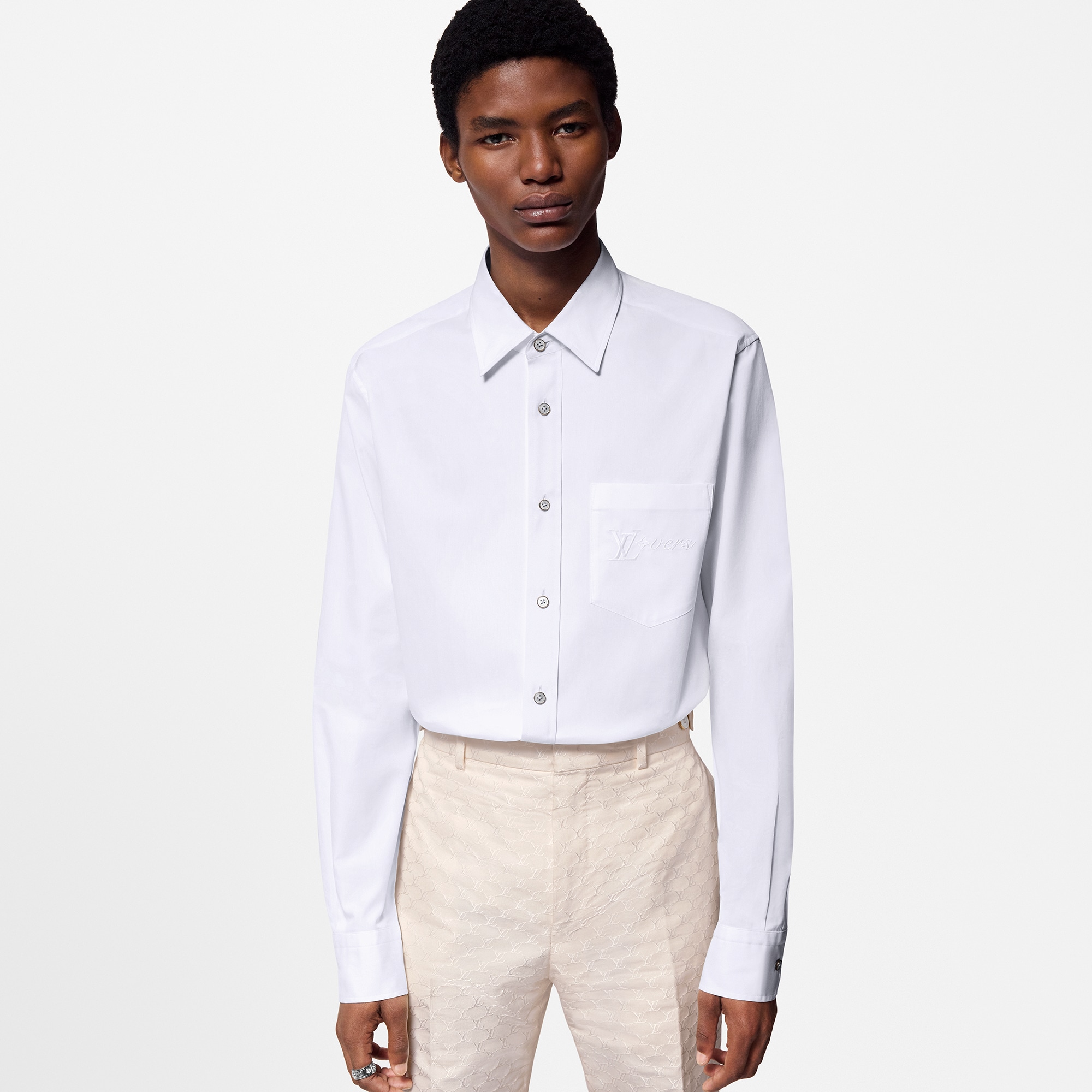 Embroidered Long-Sleeved Cotton Shirt  in Men