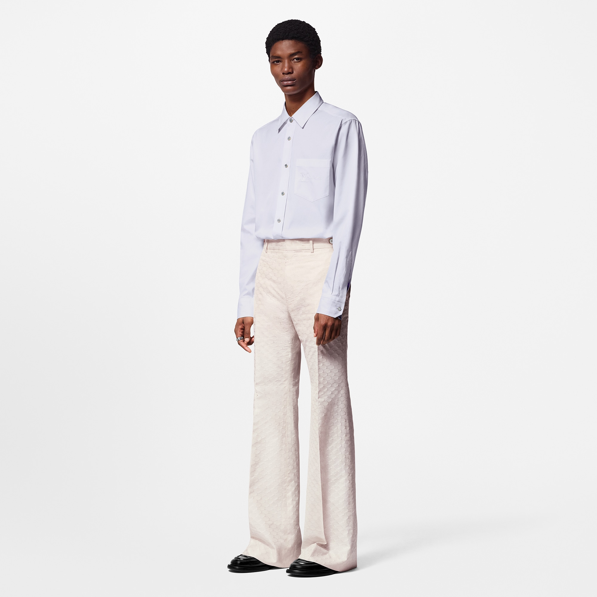 Embroidered Long-Sleeved Cotton Shirt  in Men
