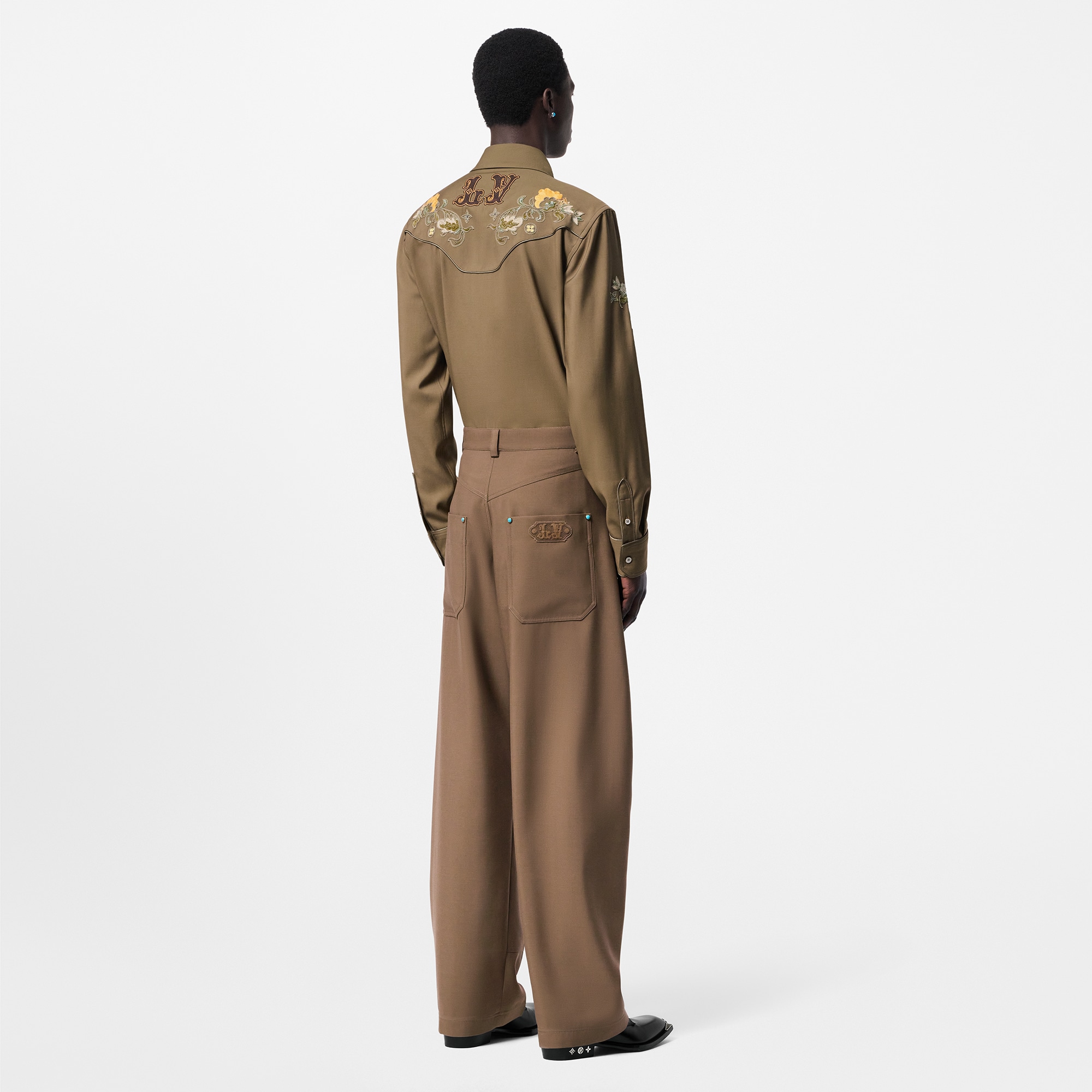 Embroidered Long-Sleeved Wool Shirt  in Men