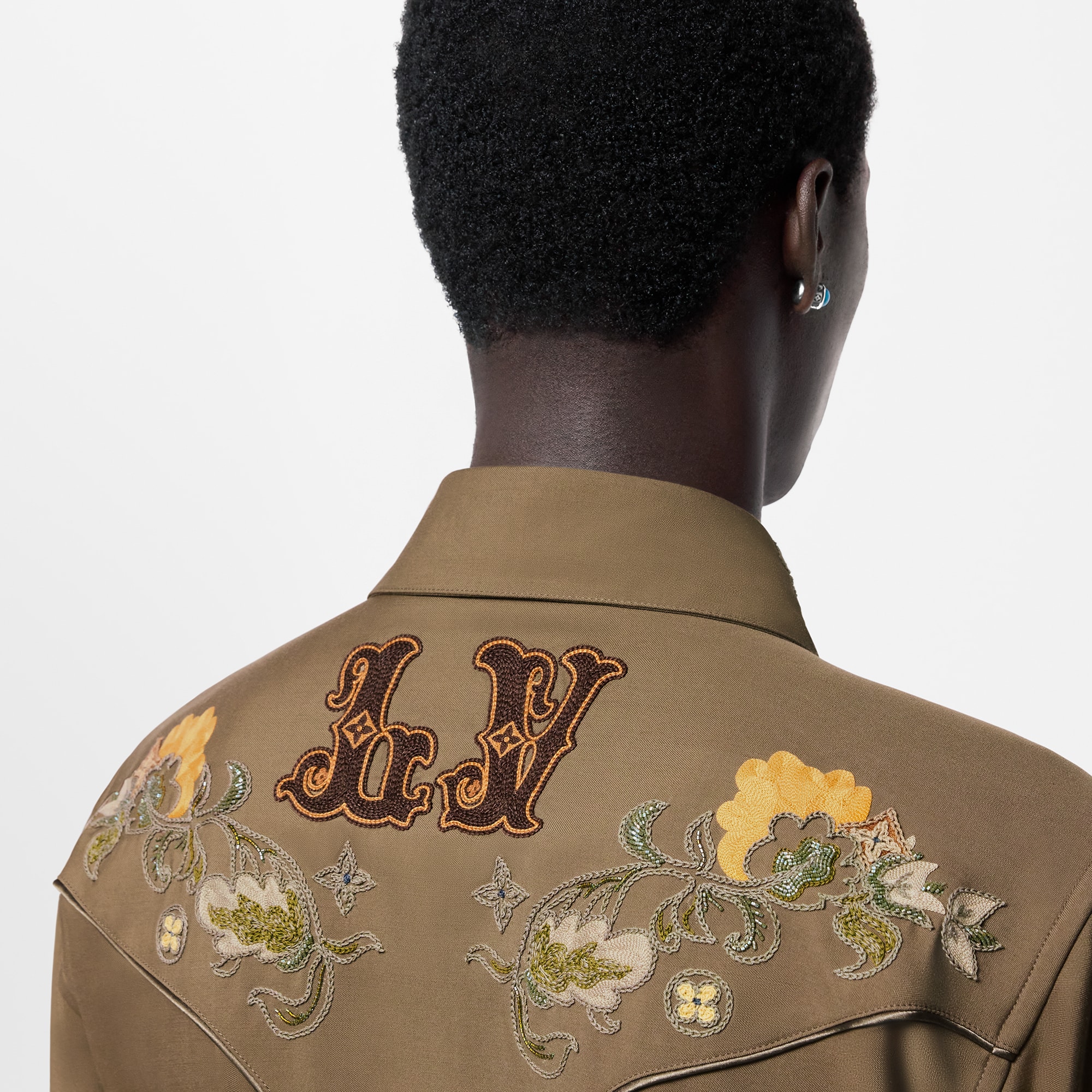 Embroidered Long-Sleeved Wool Shirt  in Men