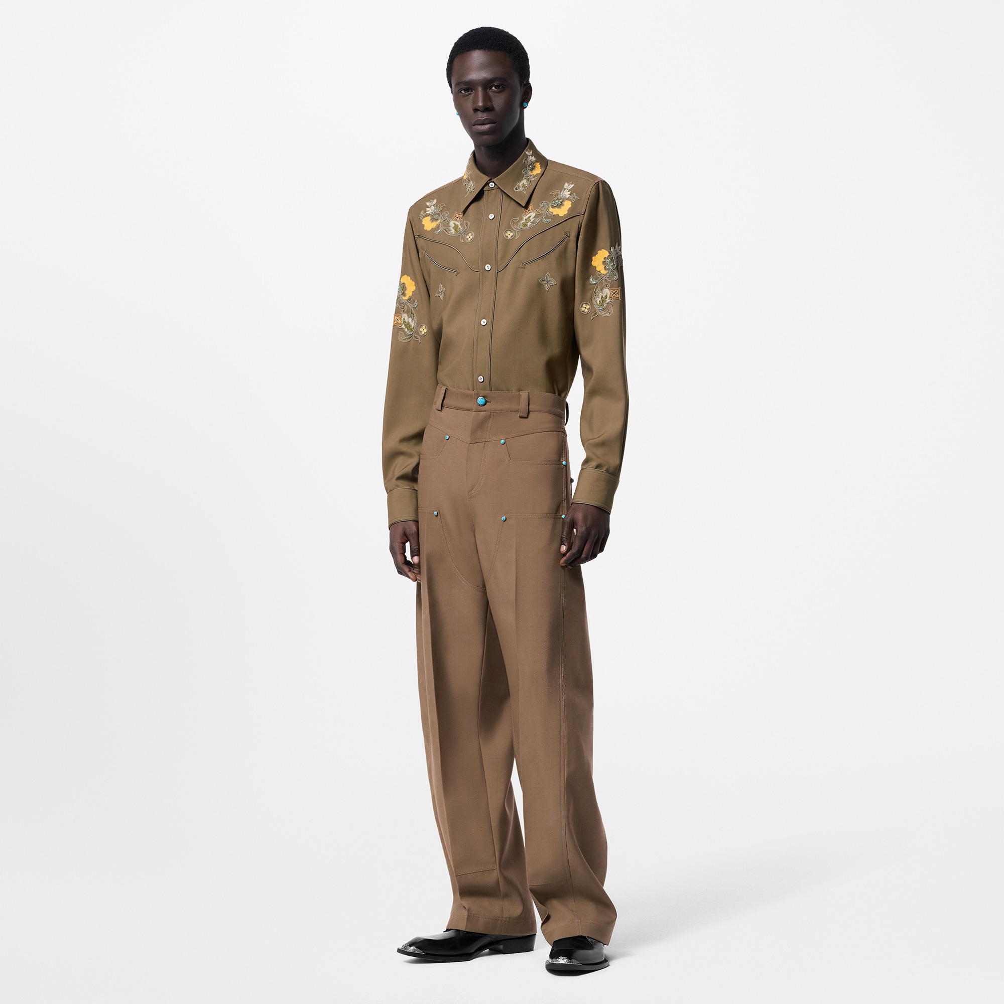 Embroidered Long-Sleeved Wool Shirt  in Men