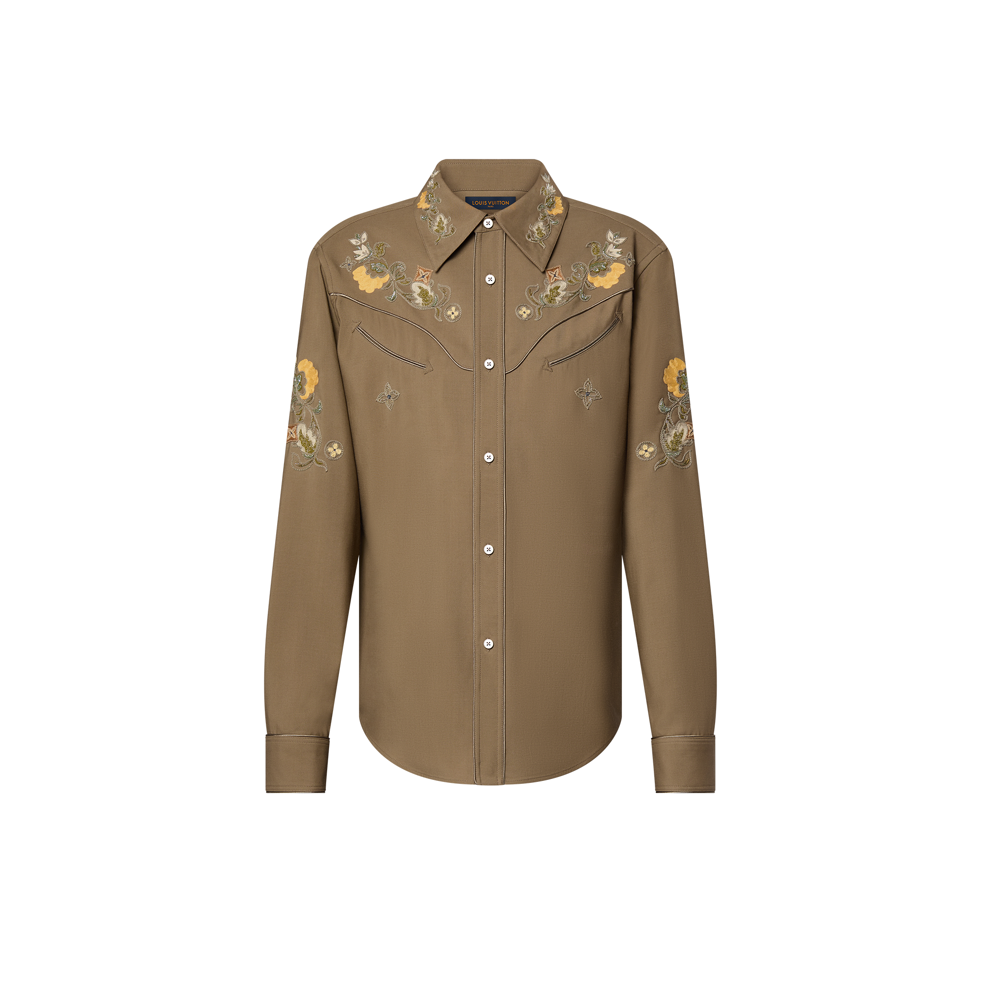 Embroidered Long-Sleeved Wool Shirt  in Men