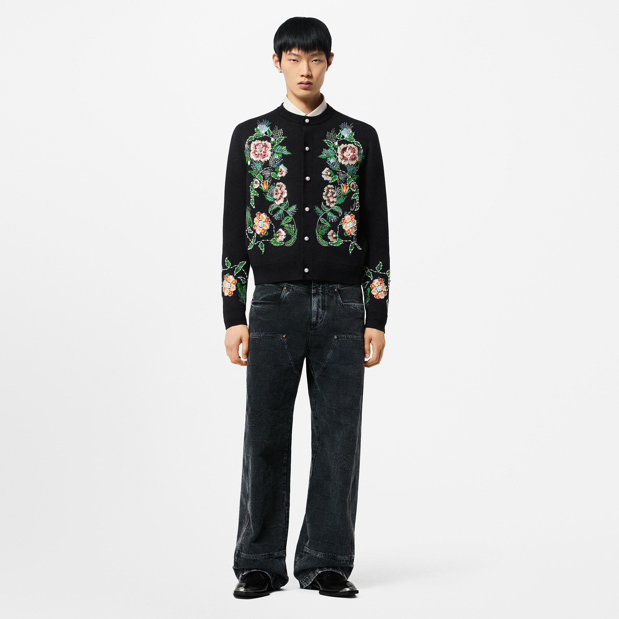 Embroidered Merino Wool Cardigan  in Men