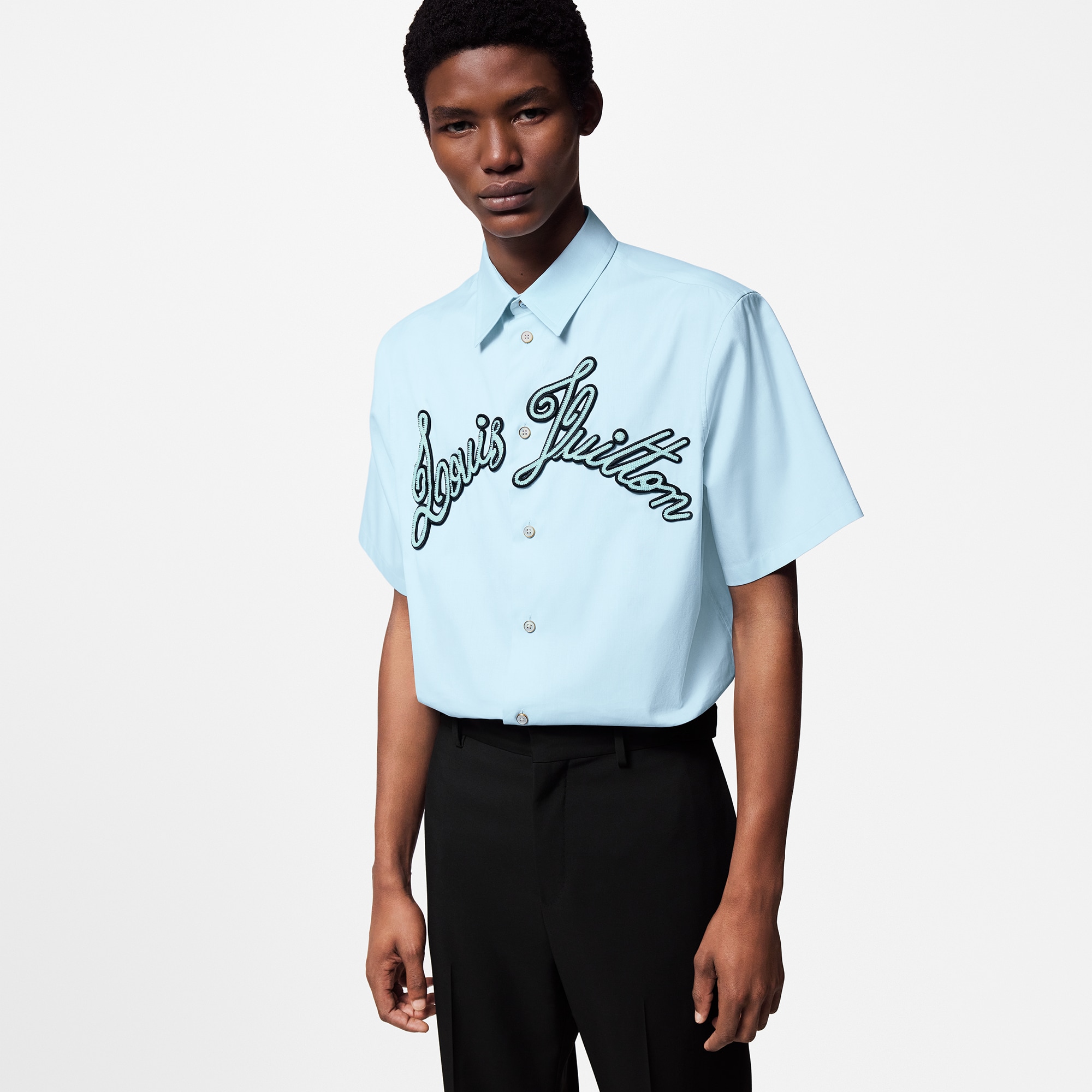 Embroidered Short-Sleeved Cotton Shirt  in Men