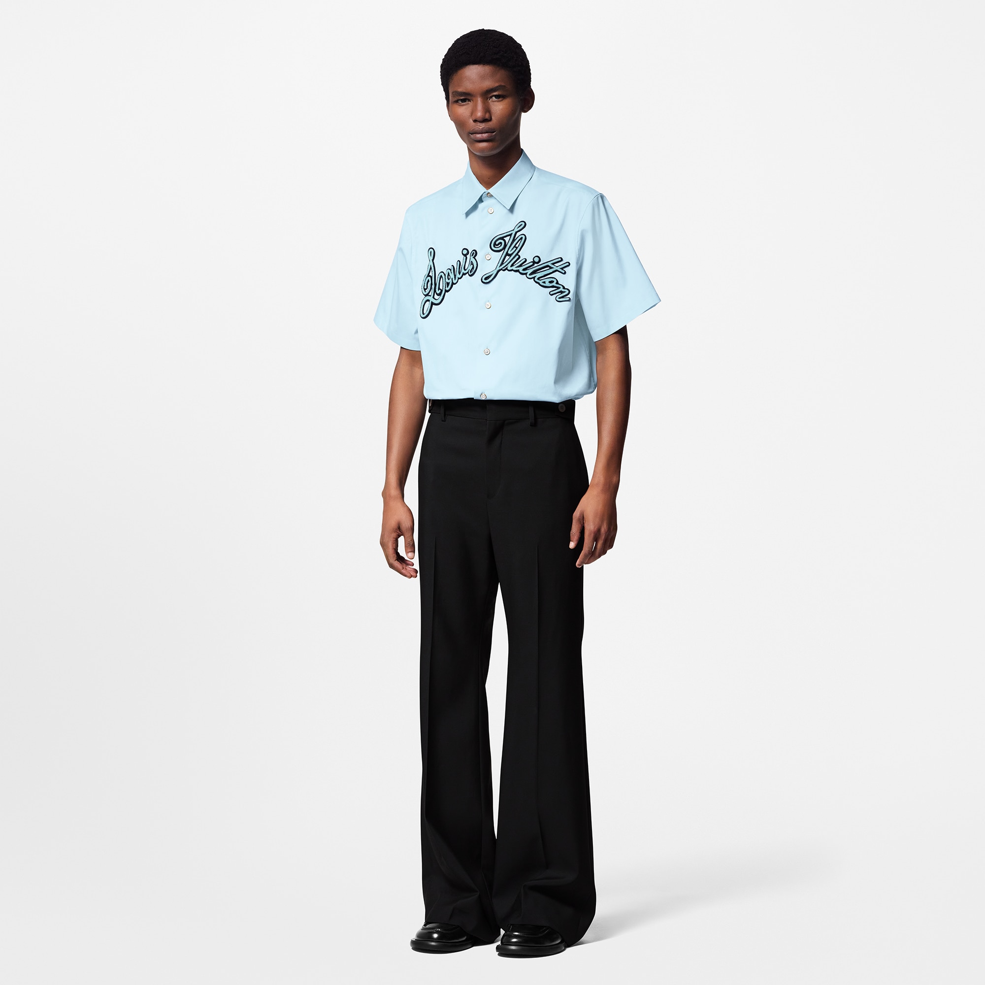 Embroidered Short-Sleeved Cotton Shirt  in Men