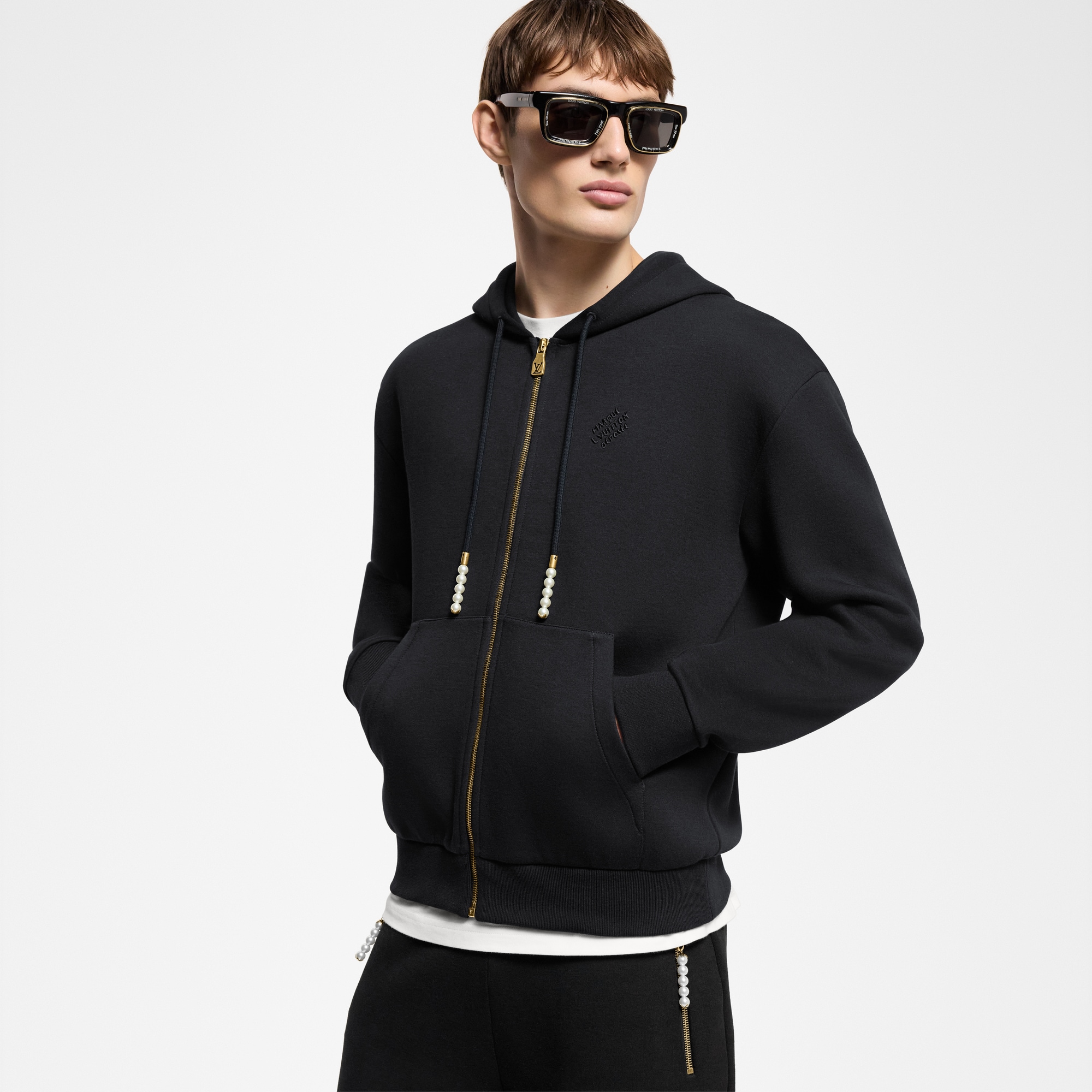 Embroidered Zipped Jersey Hoodie  in Men
