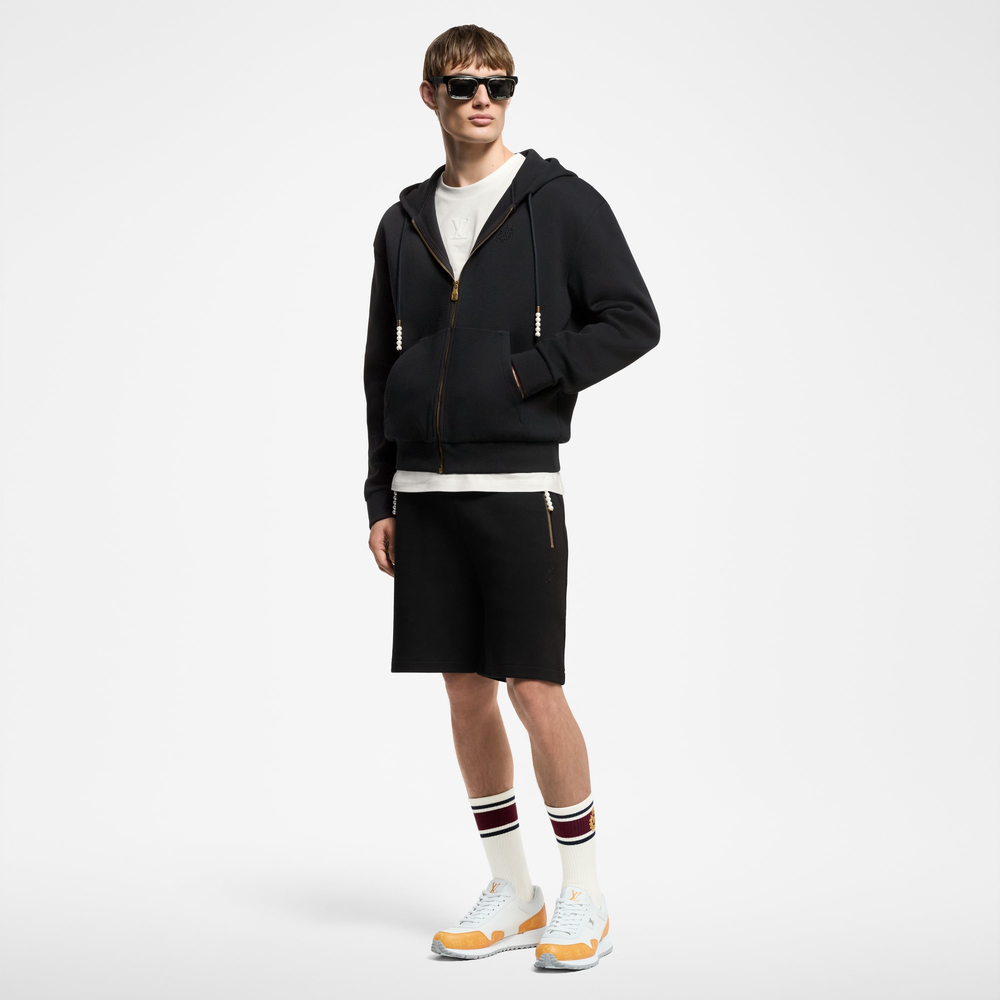 Embroidered Zipped Jersey Hoodie  in Men