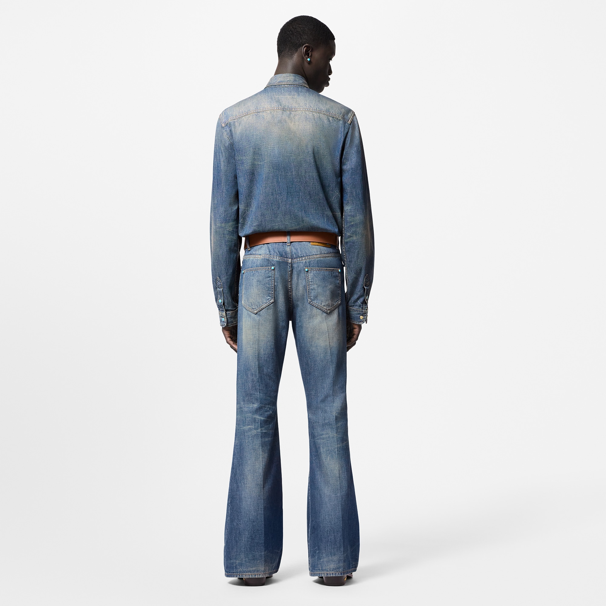 Fitted Long-Sleeved Denim Shirt  in Men