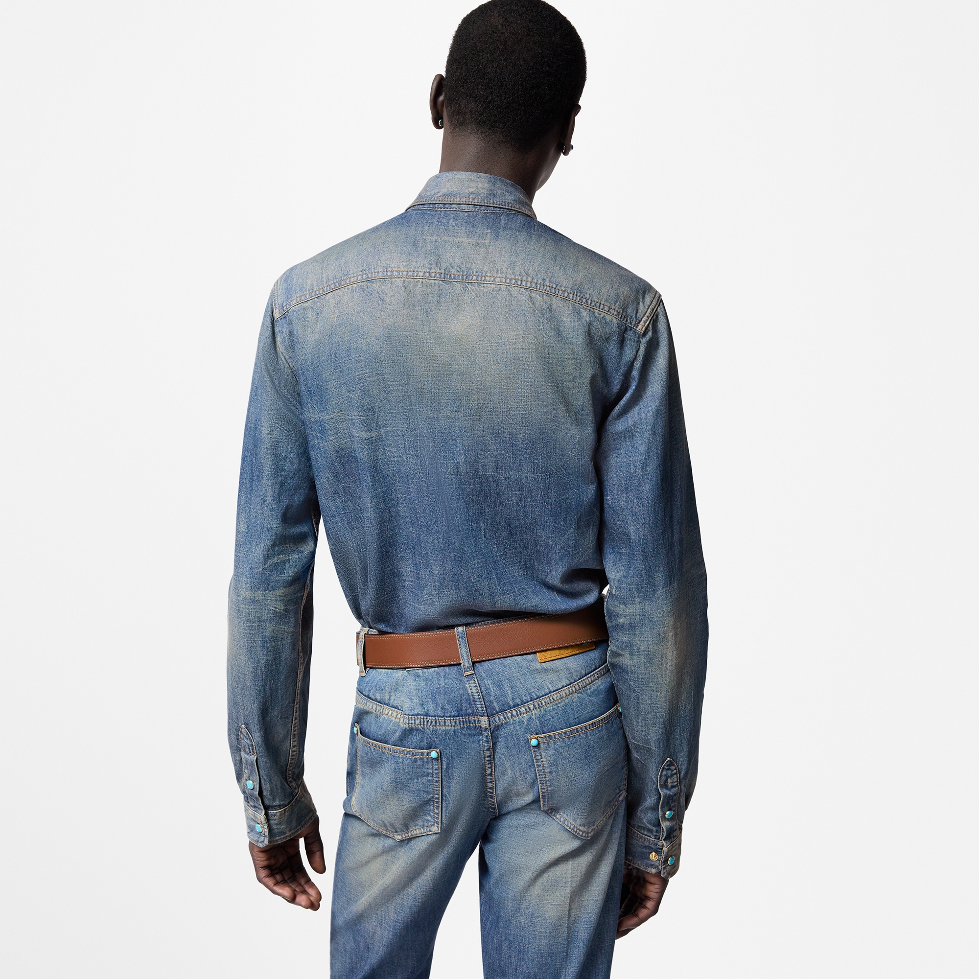 Fitted Long-Sleeved Denim Shirt  in Men