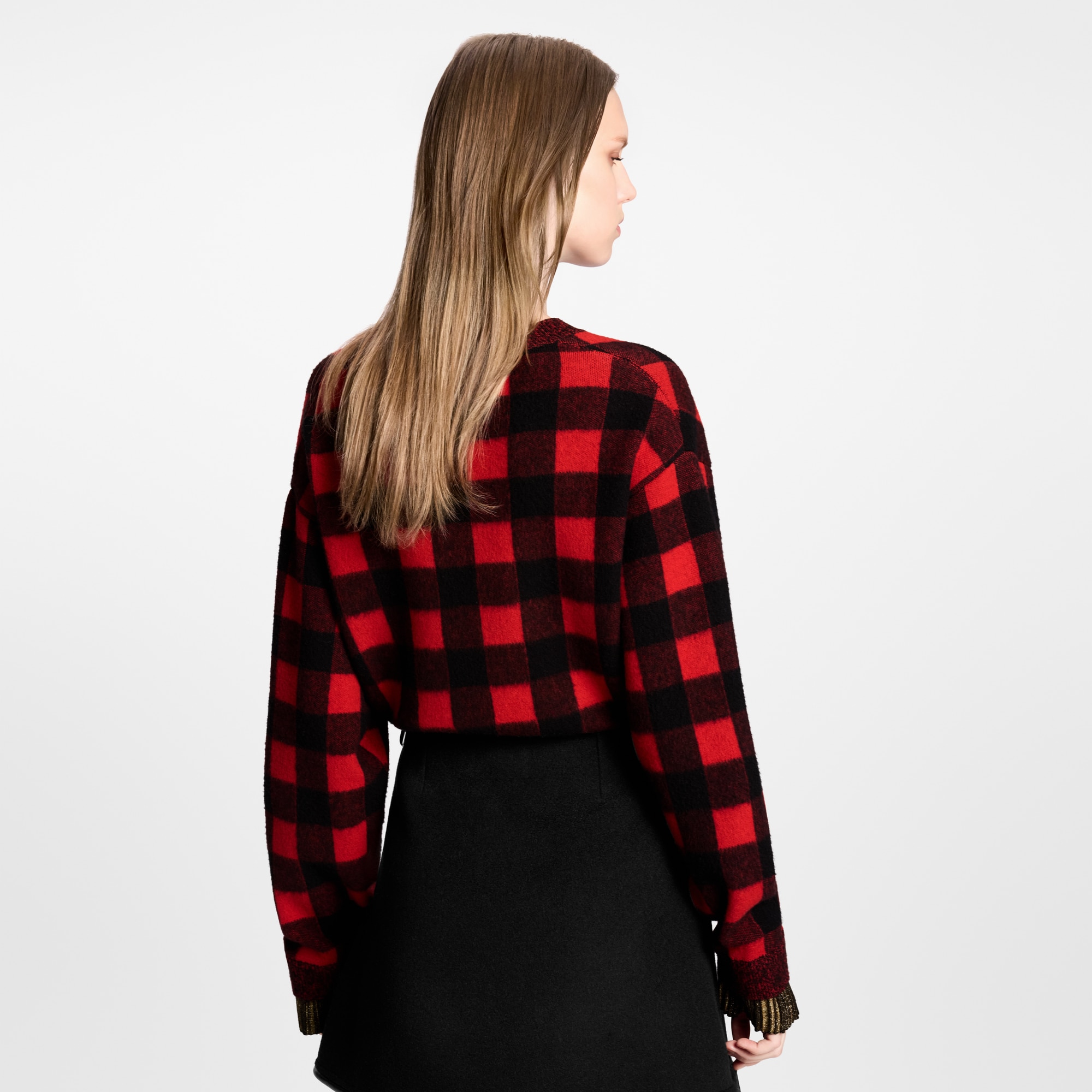 Graphic Check Knit Cardigan  in Women