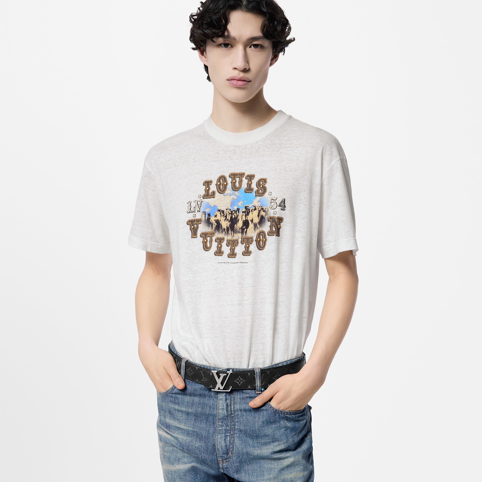 Graphic Cotton And Linen-Blend T-Shirt  in Men