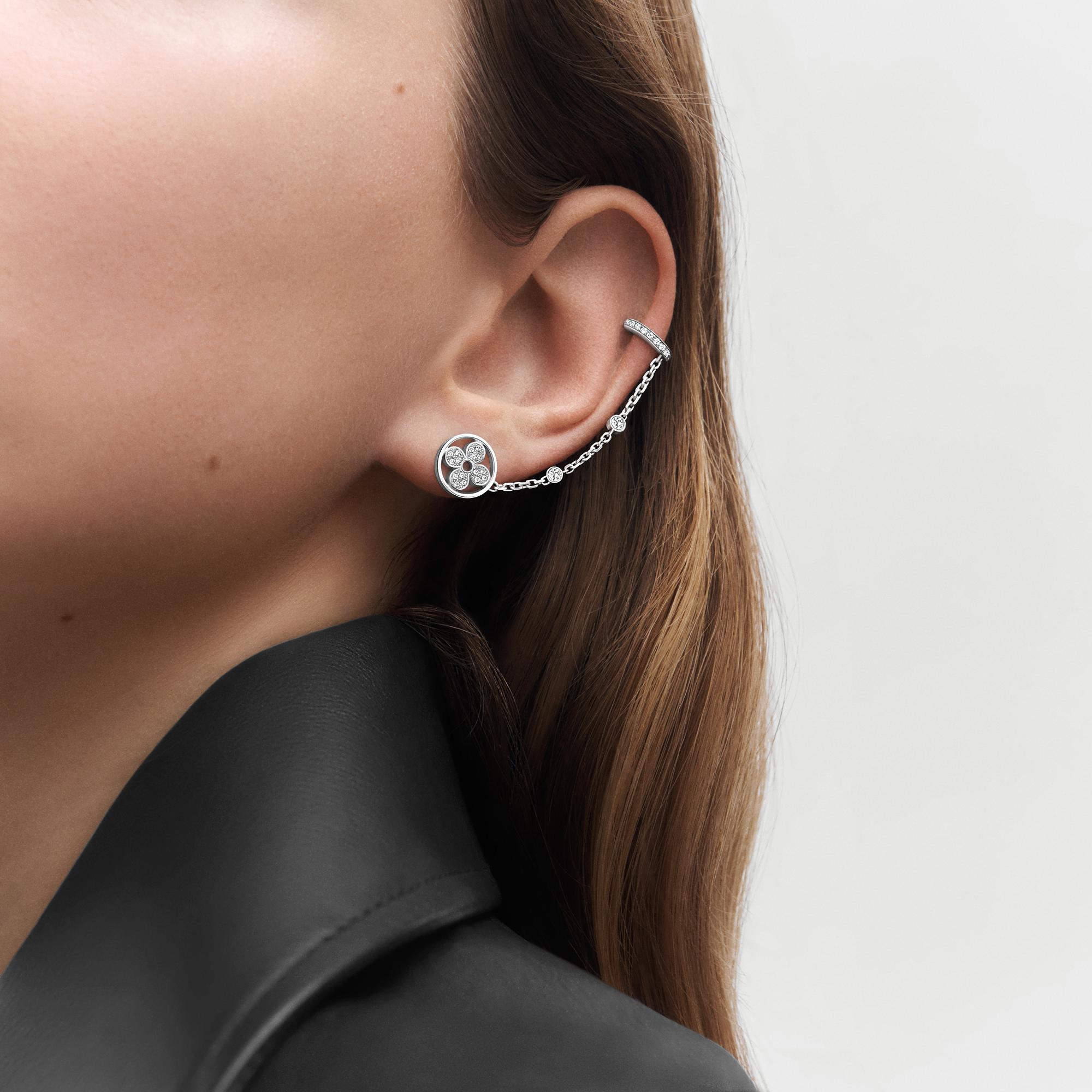 Idylle Blossom Mono Chain Earring, White Gold And Diamonds - Per Unit  in Jewellery