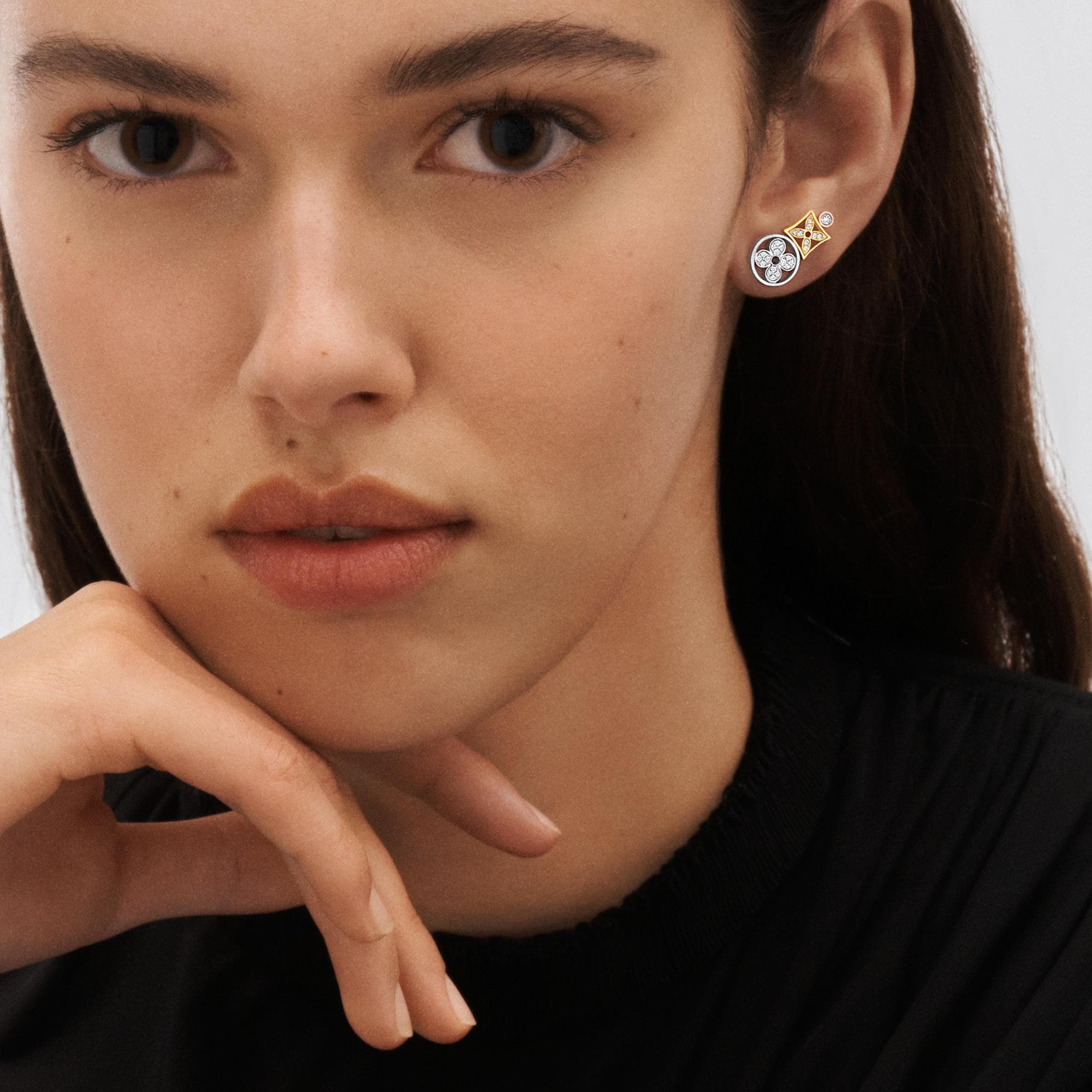 Idylle Blossom Studs, 3 Golds And Diamonds  in Jewellery