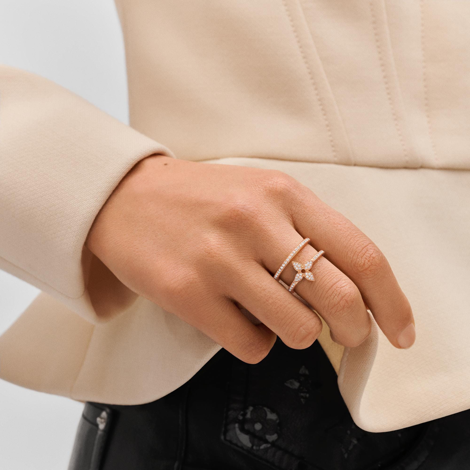 Idylle Blossom Two-Row Ring, Pink Gold And Diamonds  in Jewellery