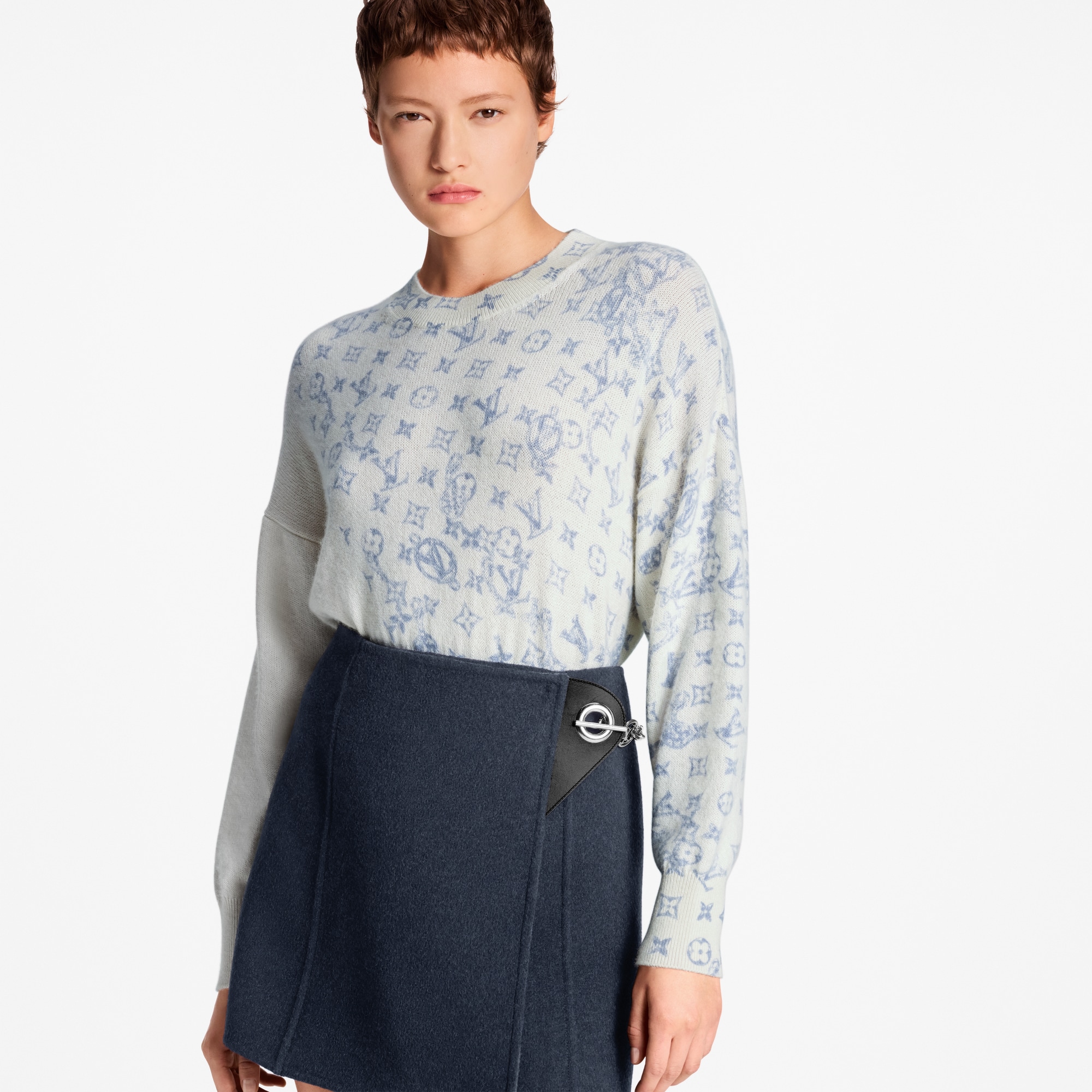 Layered Monogram Print Pullover  in Women