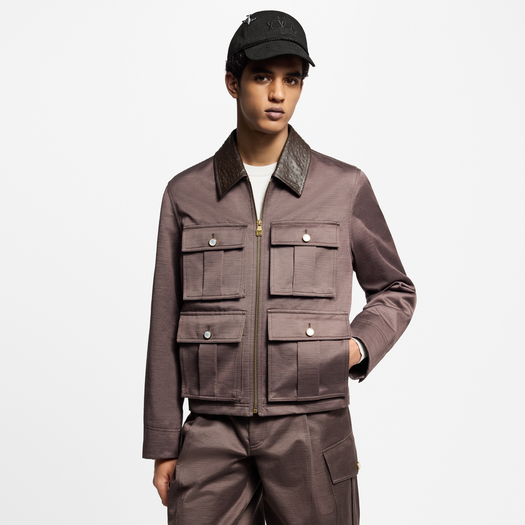 Leather Collar Chic Safari Blouson  in Men