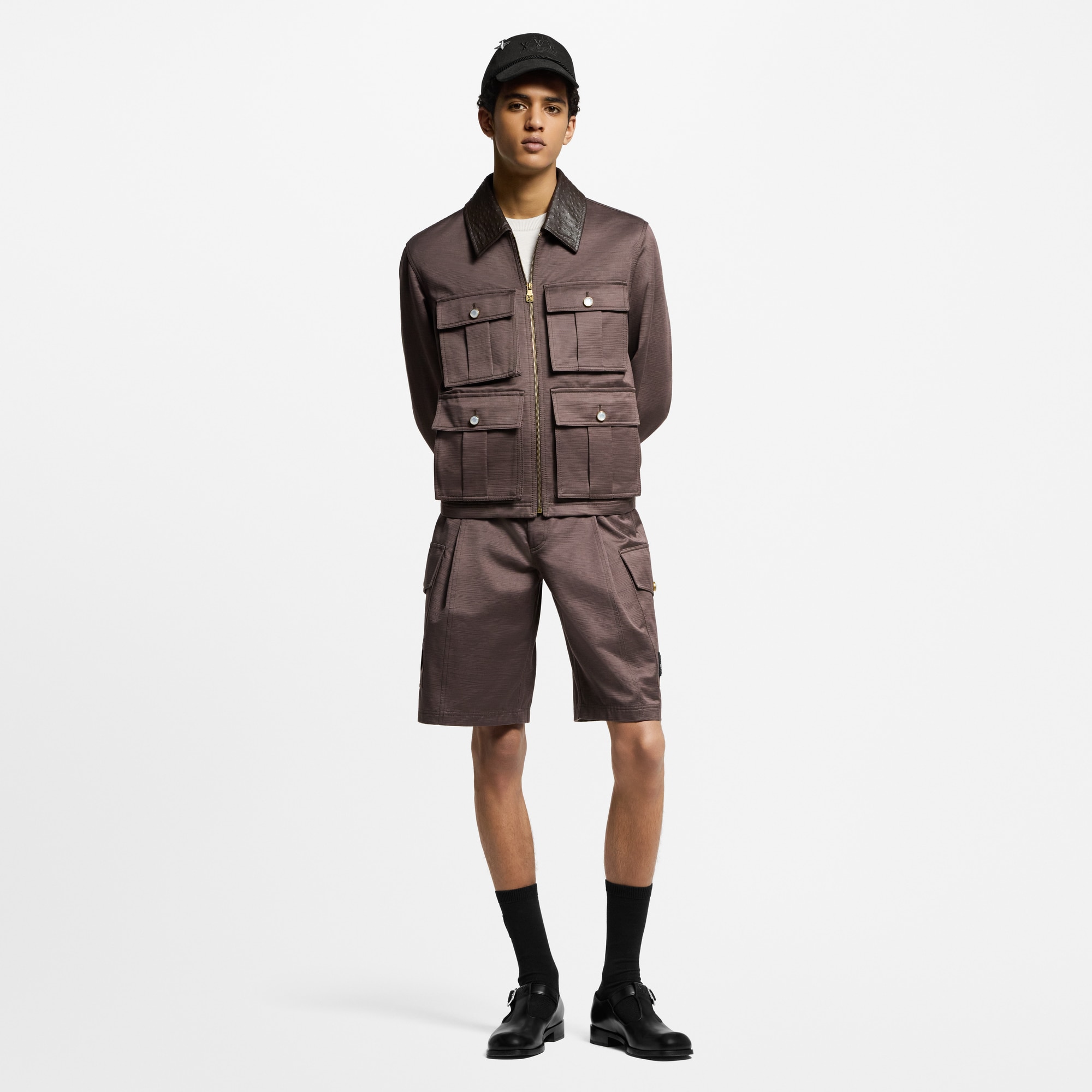 Leather Collar Chic Safari Blouson  in Men