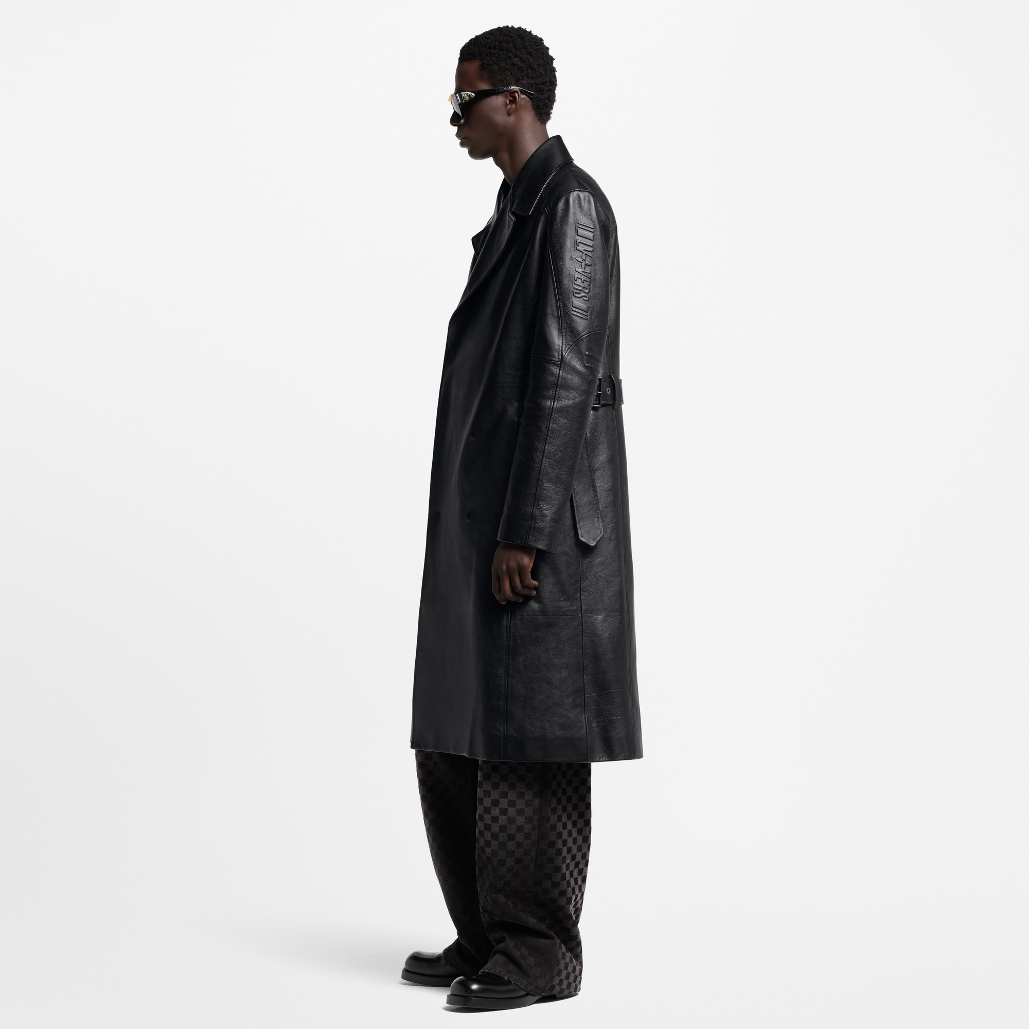Leather Double-Breasted Coat  in Men
