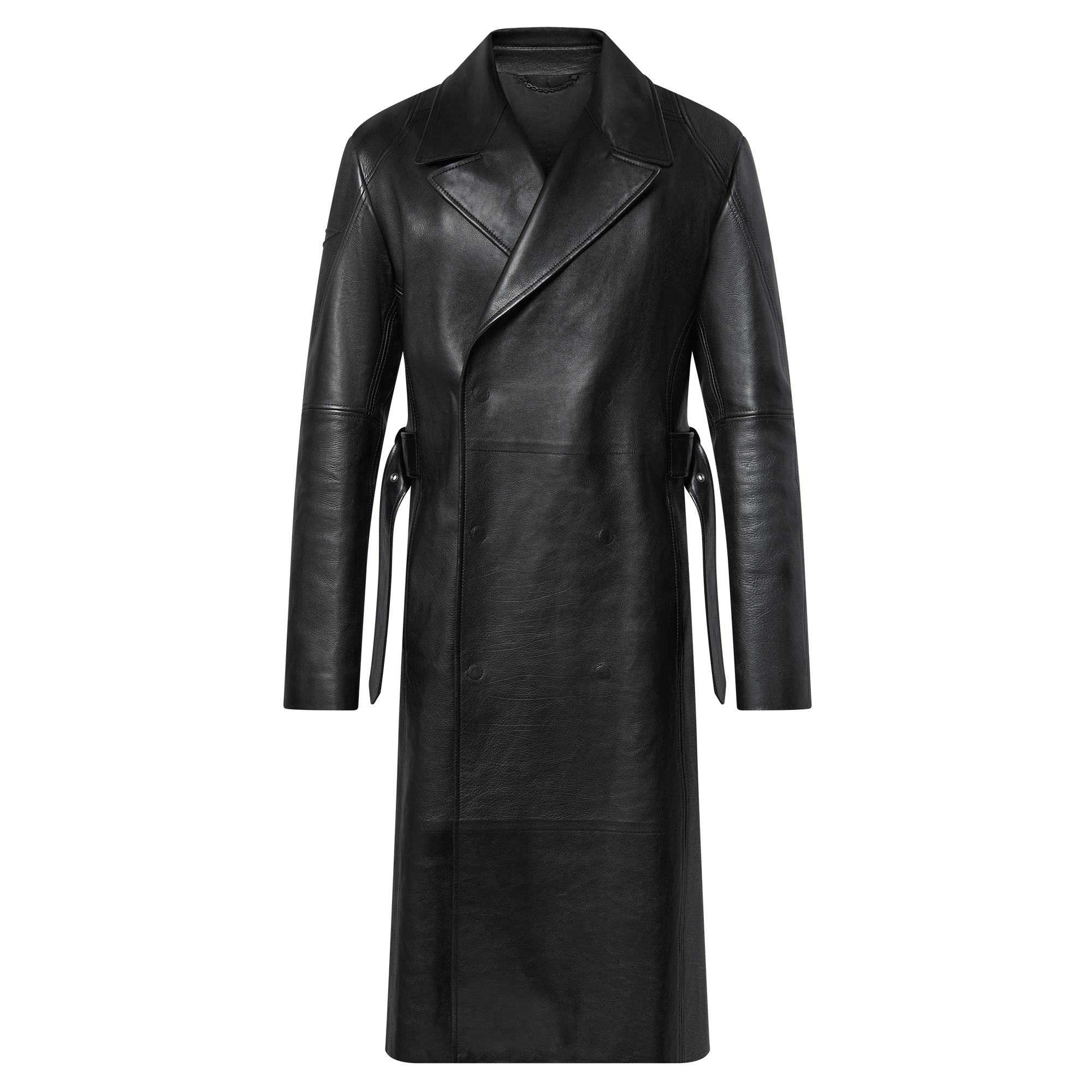 Leather Double-Breasted Coat  in Men