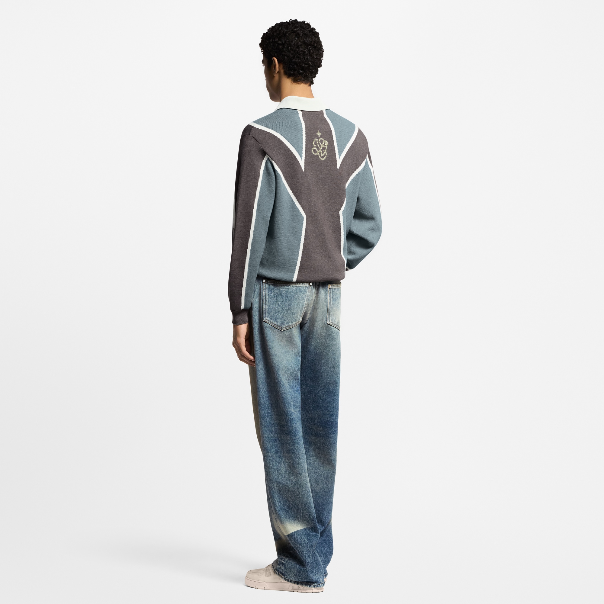 Long-Sleeved Cotton Intarsia Soccer Top  in Men