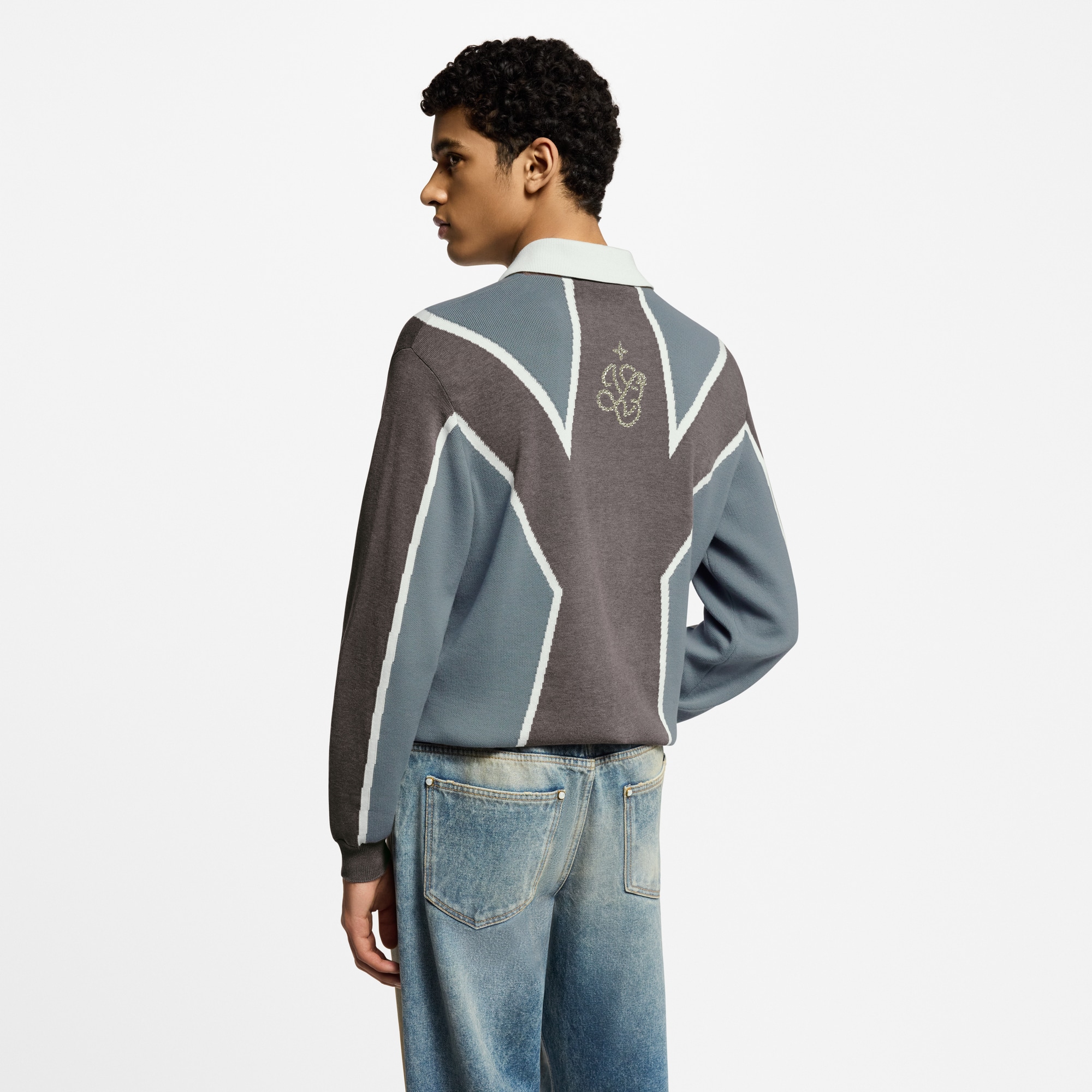 Long-Sleeved Cotton Intarsia Soccer Top  in Men