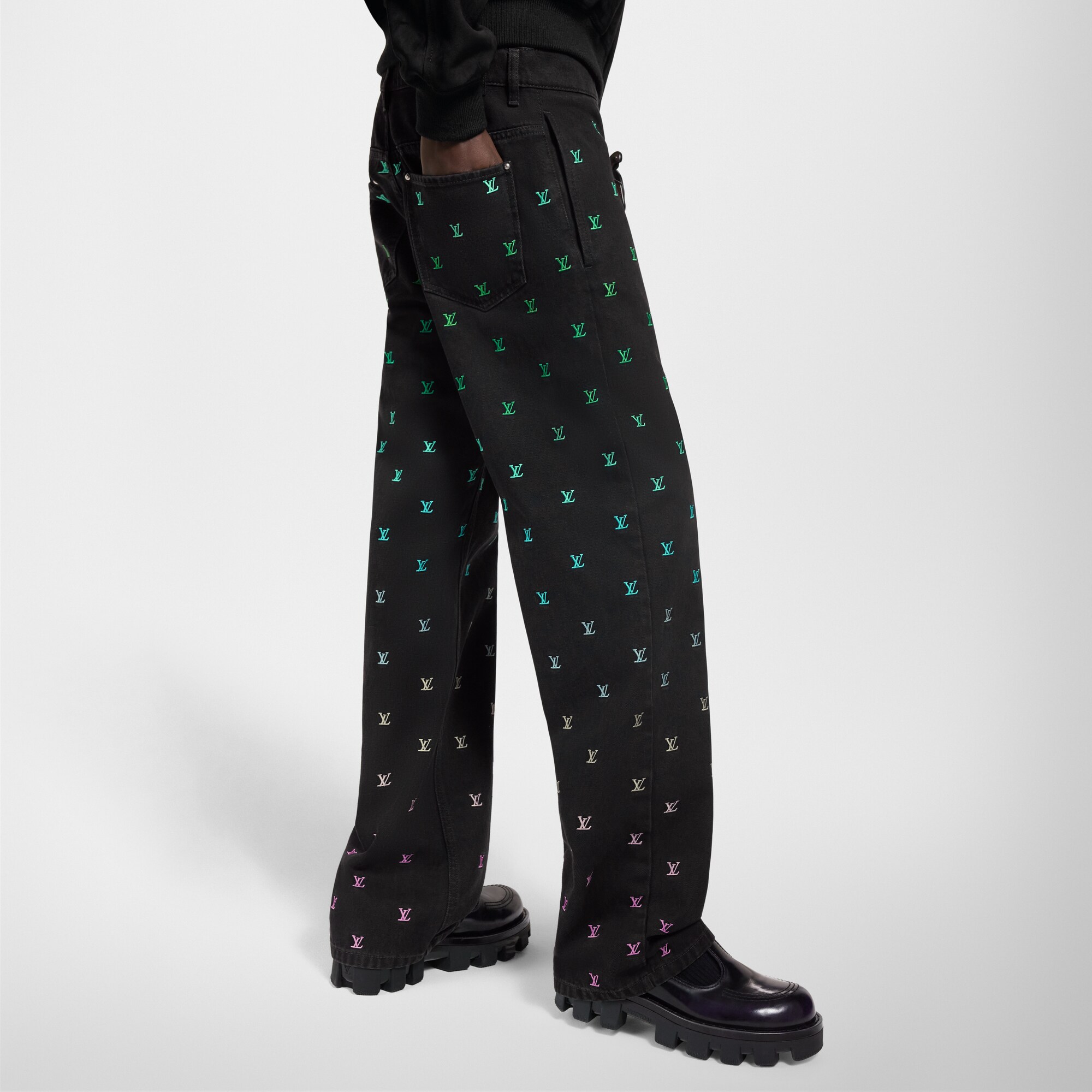 LV Blason Gradient Embroidered Denim Skate Pants  in Men