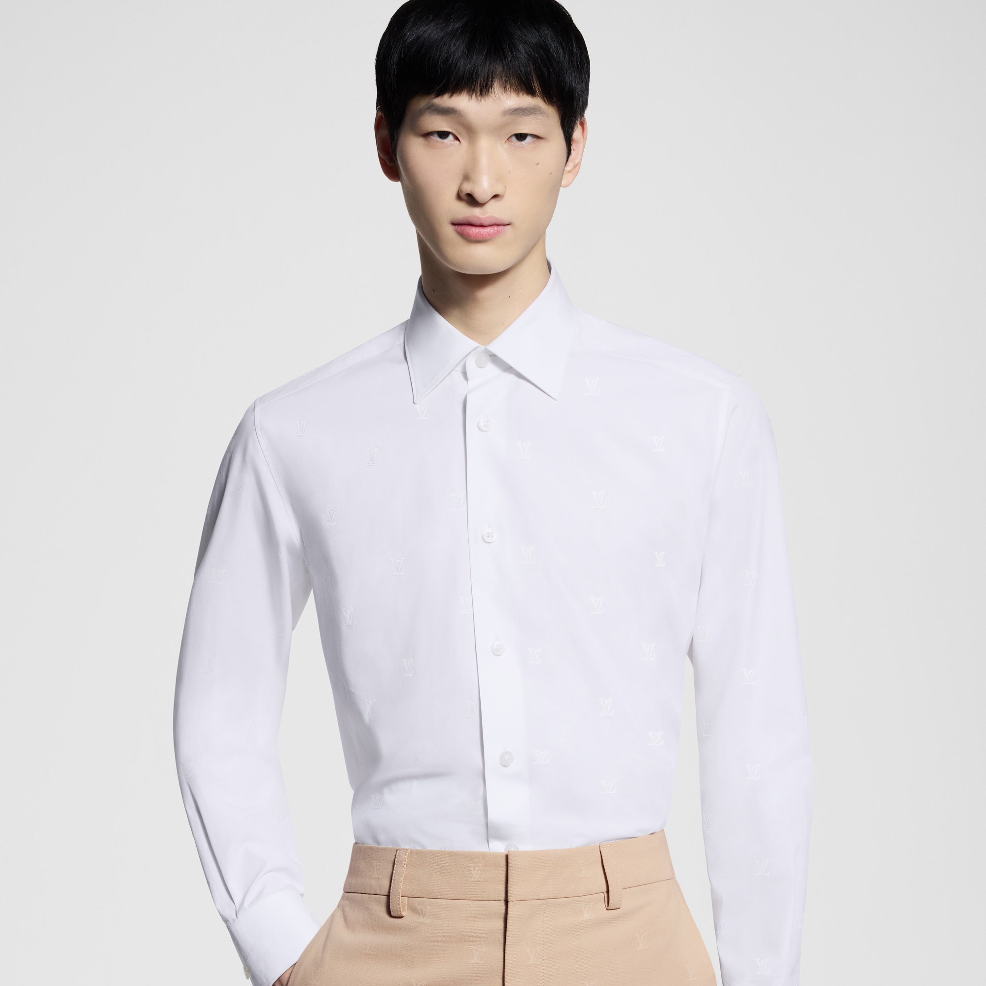 LV Blason Printed Long-Sleeved Cotton Shirt  in Men
